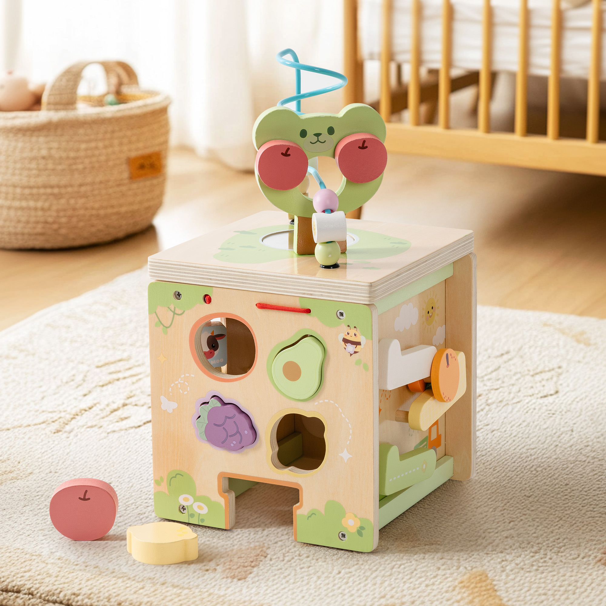 ROBUD Wooden Activity Cube - Flower Bush Theme
