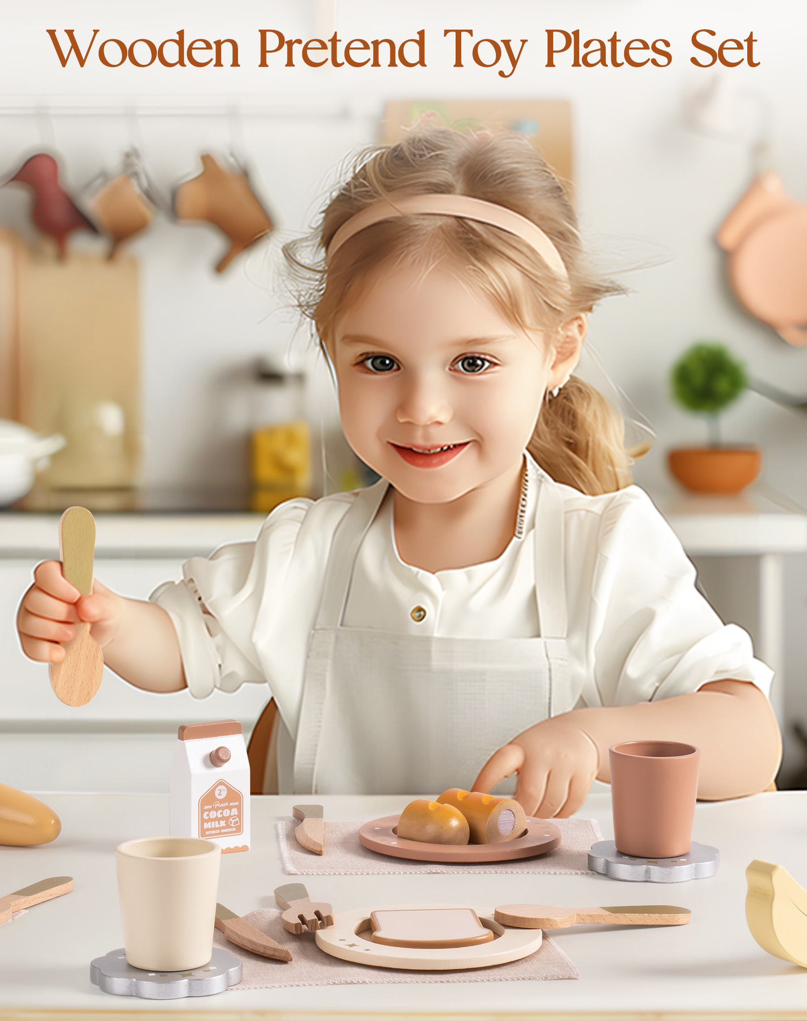 ROBUD 4-Set Wooden Play Dishes Set