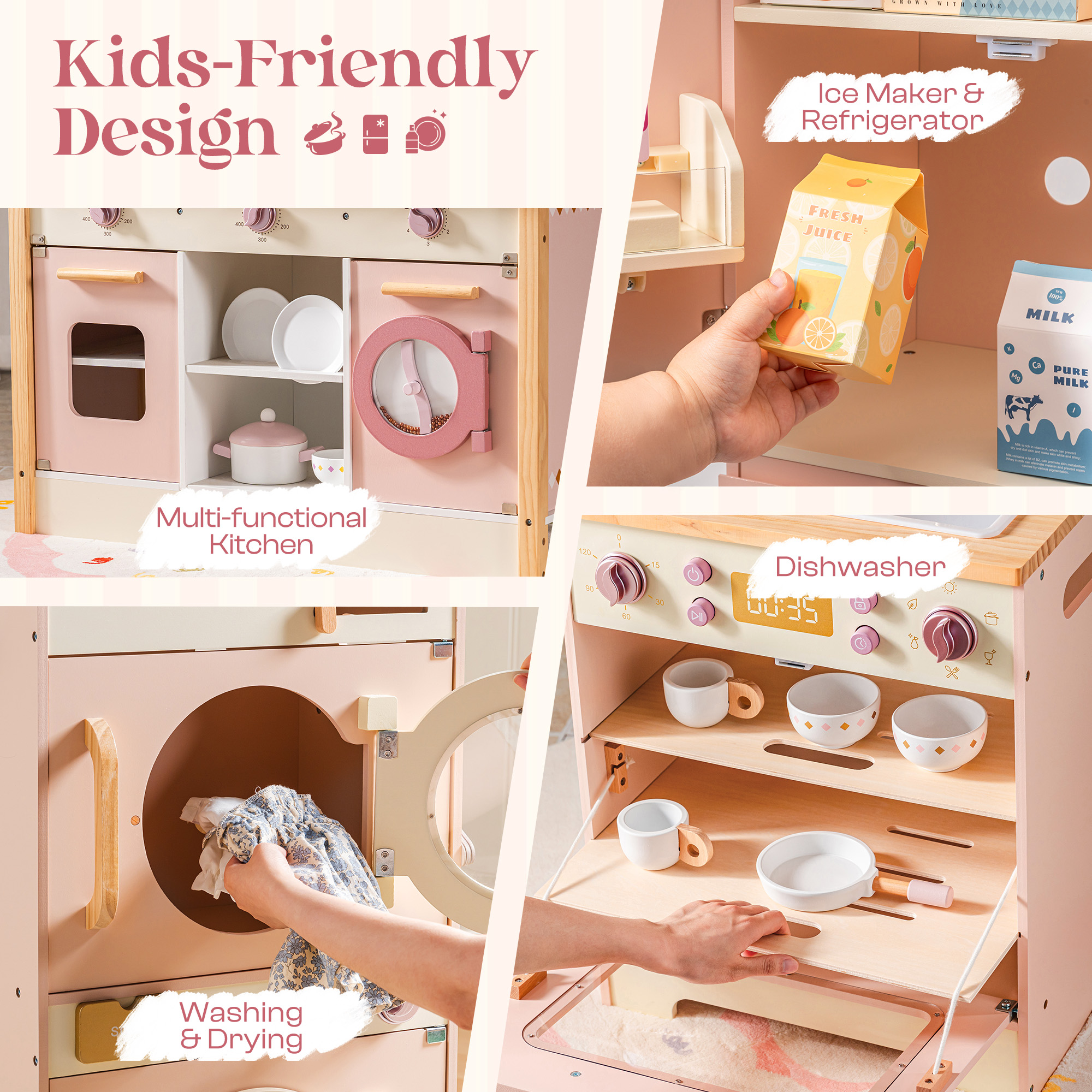 Robud Wooden Kids Kitchen PlaySet Seris -Pink