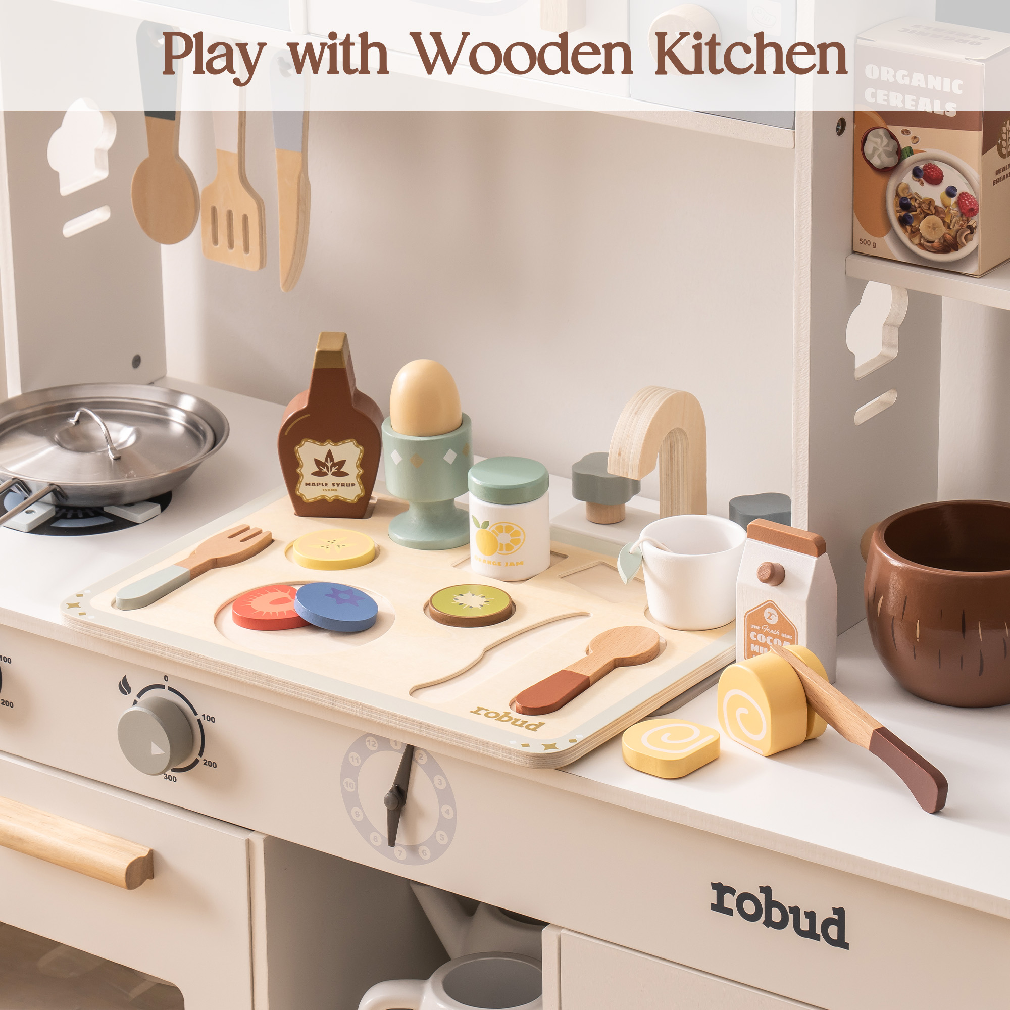 ROBUD 31-Piece Wooden Play Food Sets for Kids