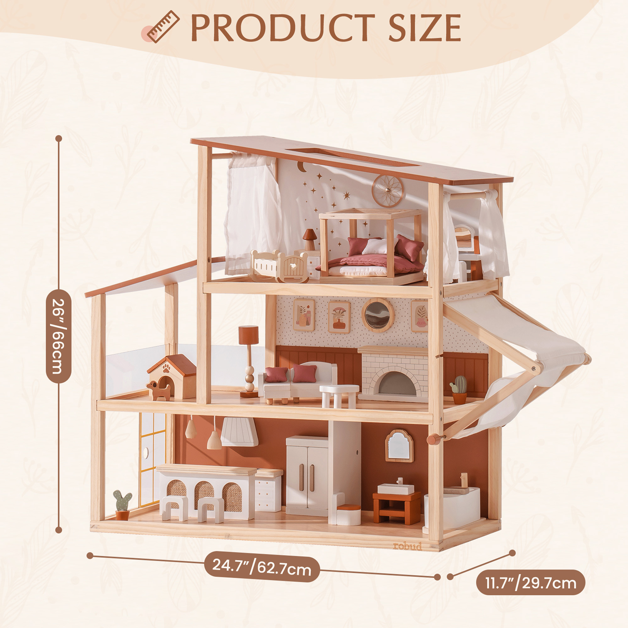 ROBUD Wooden Dollhouse - Bohemian