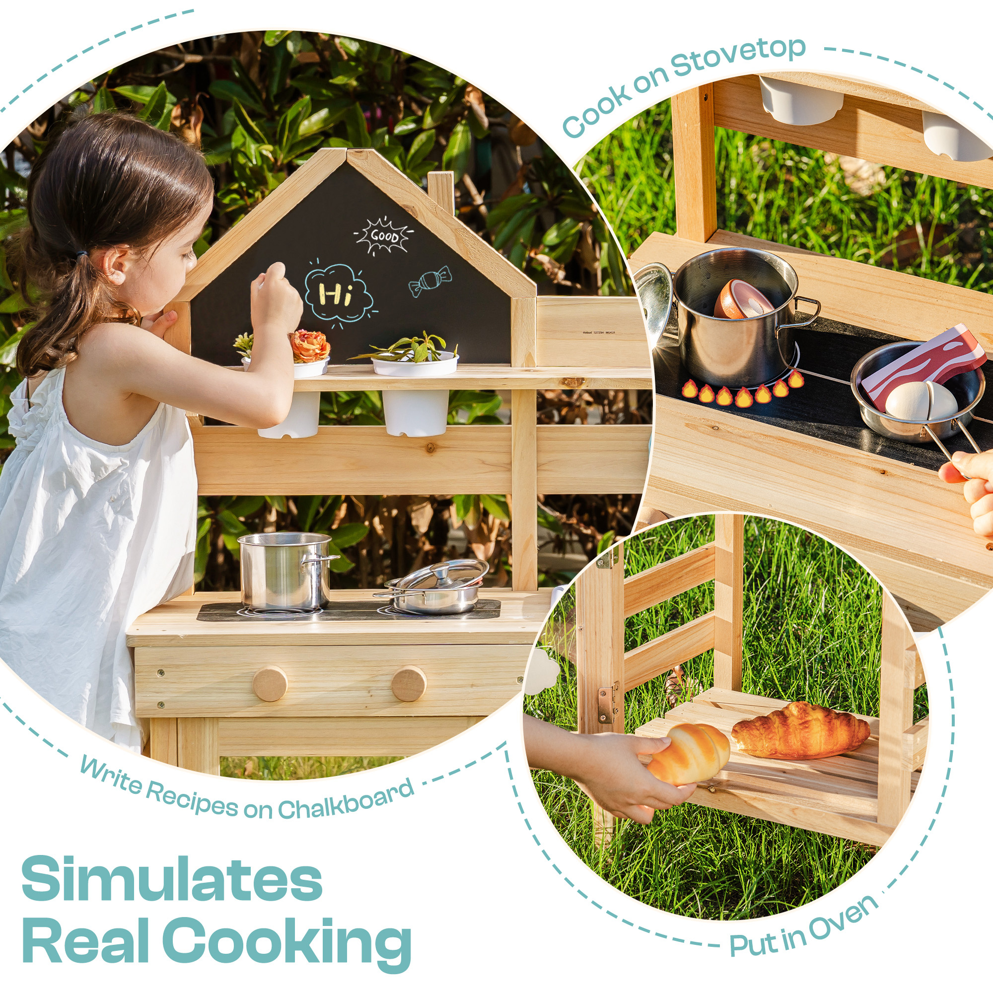 ROBUD Outdoor Mud Kitchen for Kids – Wooden Play Kitchen with Accessories