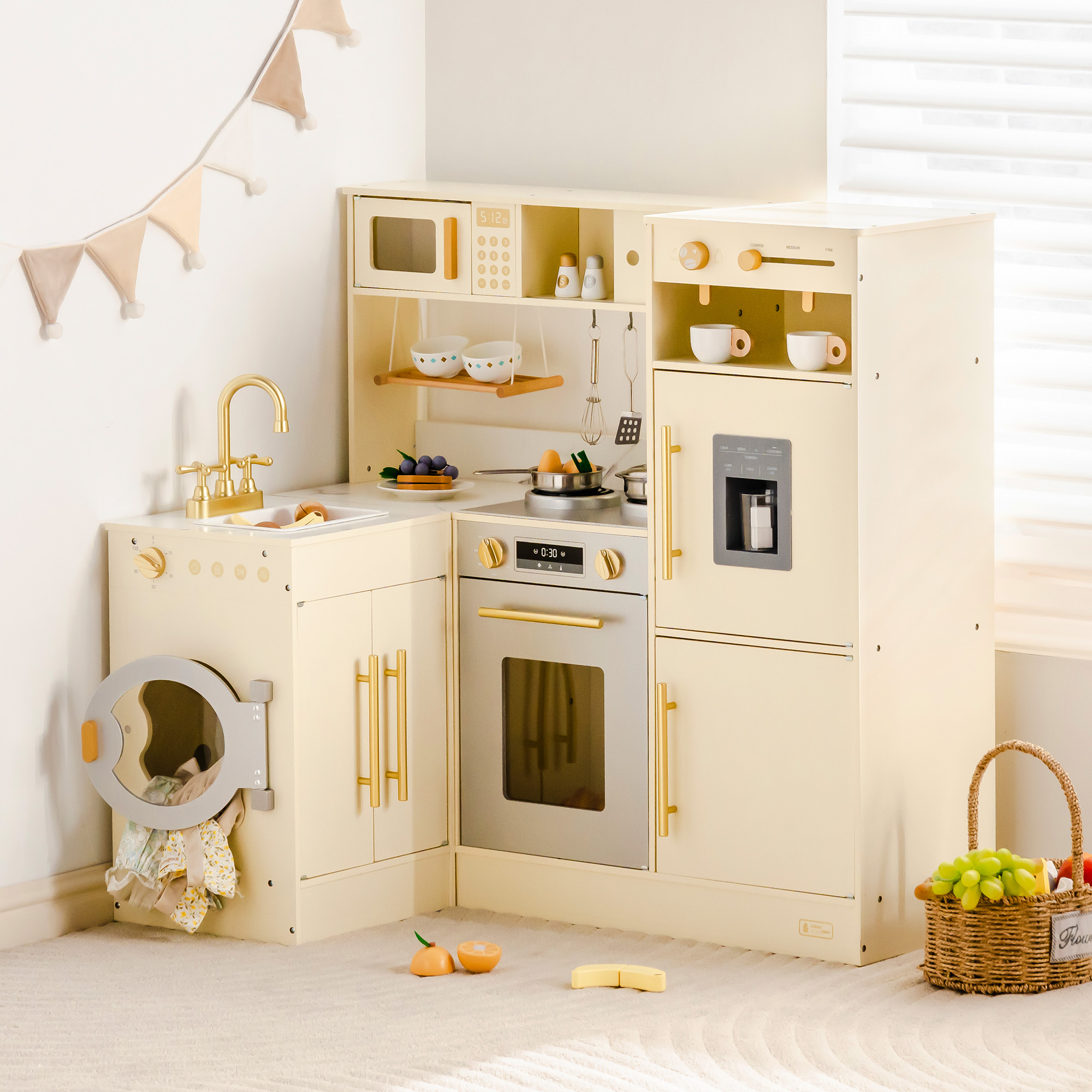 ROBUD  Pretend Corner Kitchen with All-in-One & Combination-Style