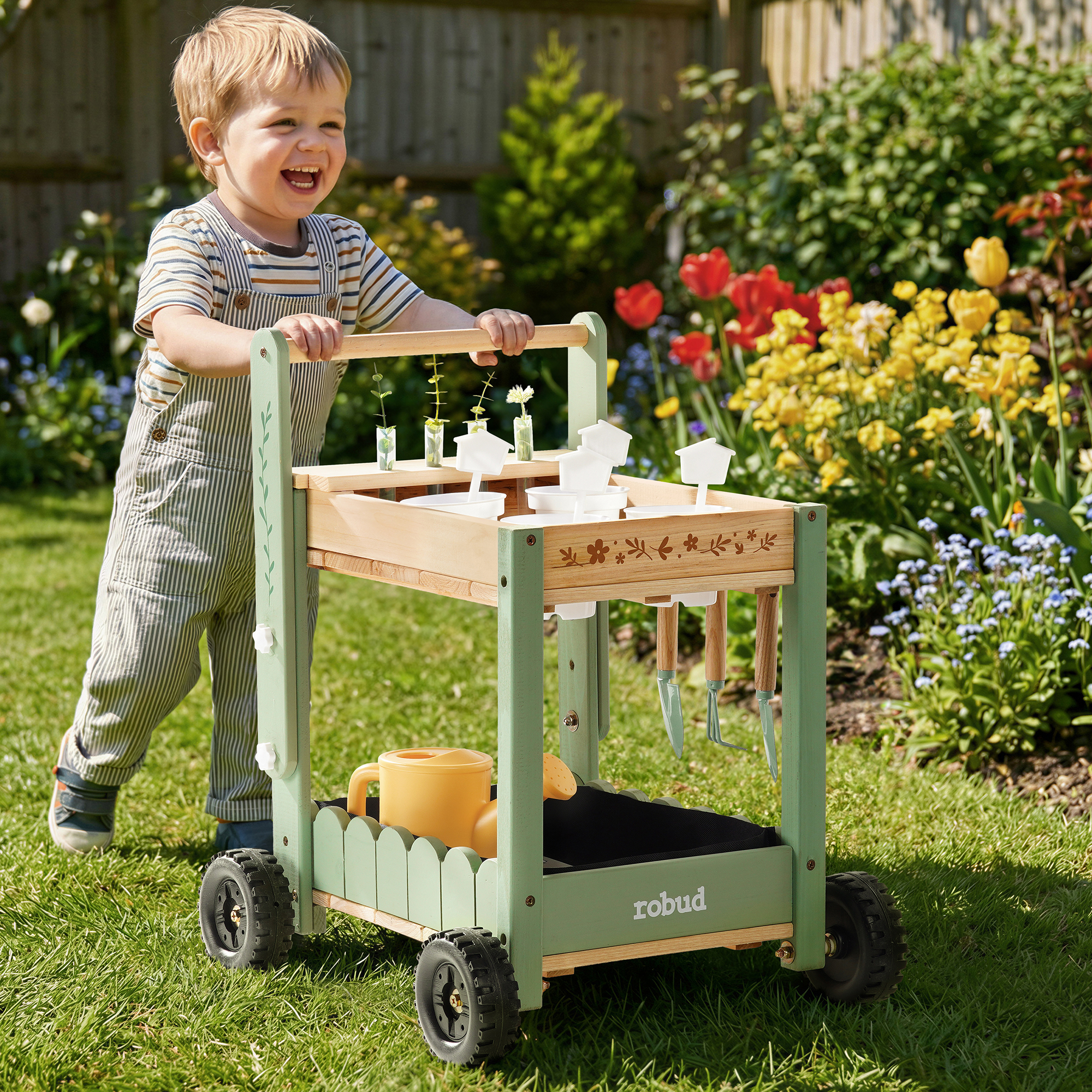 ROBUD Kids Gardening Set with Wooden Trolley