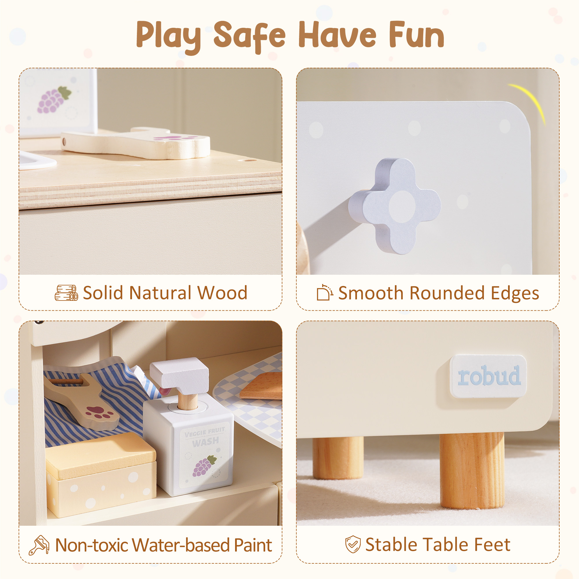 ROBUD Toy Kitchen Cabinet with Realistic Sink and Faucet