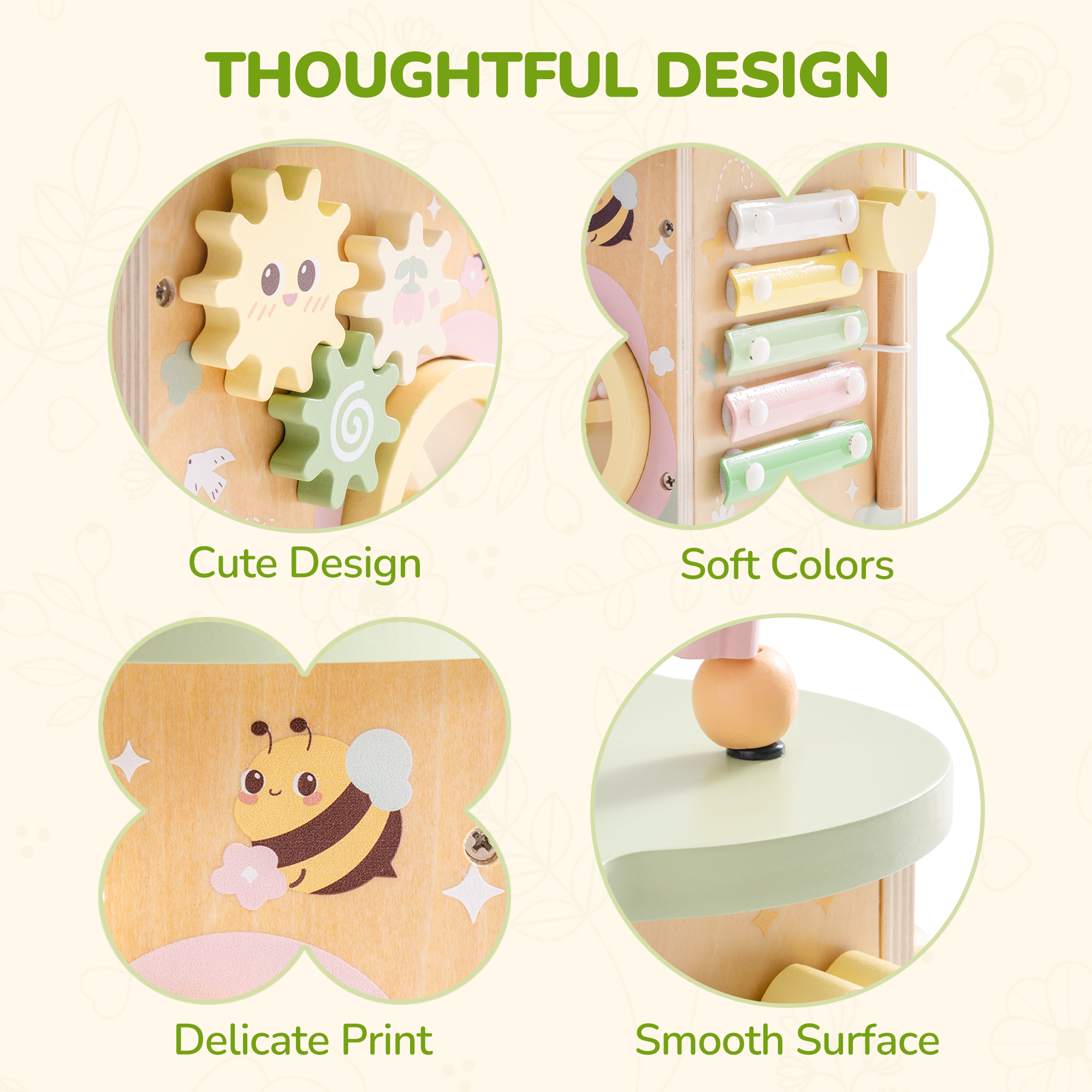 ROBUD Wooden Activity Cube - Flower Bush Theme