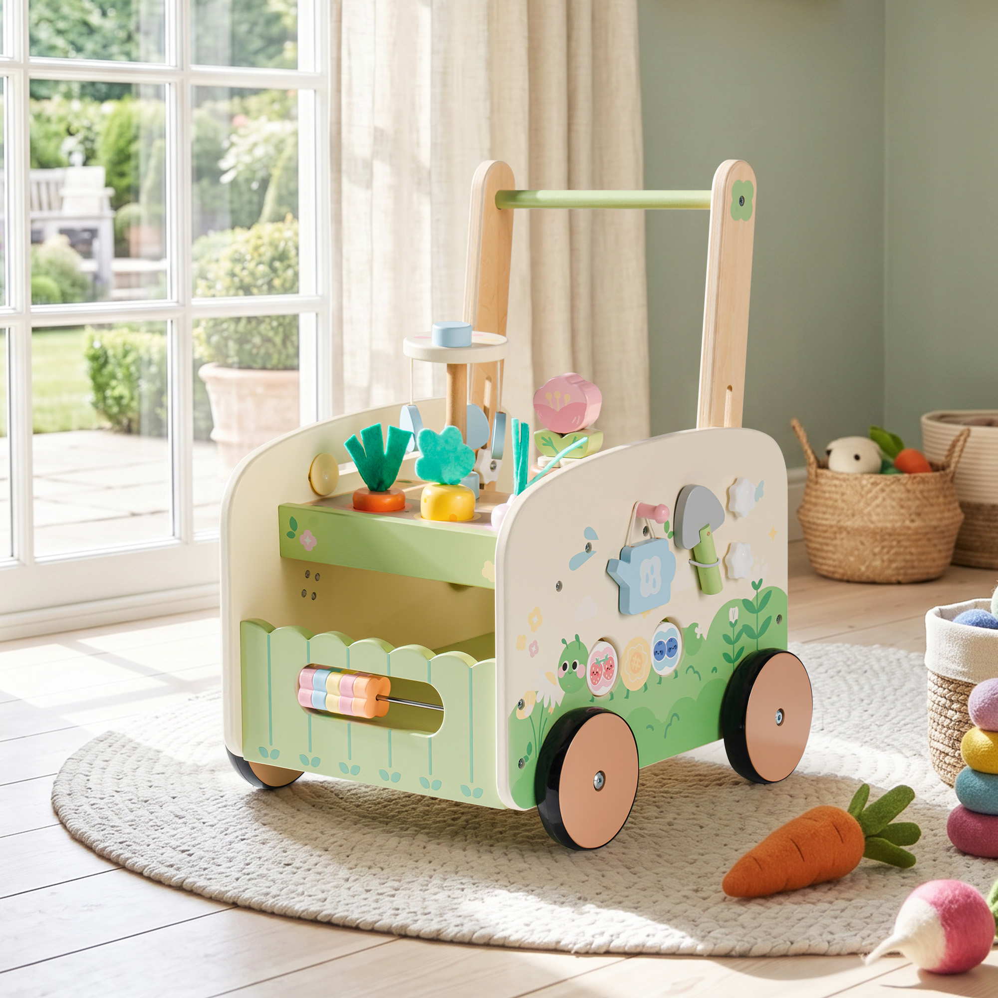 ROBUD Wooden Baby Walker with Garden Activity Center