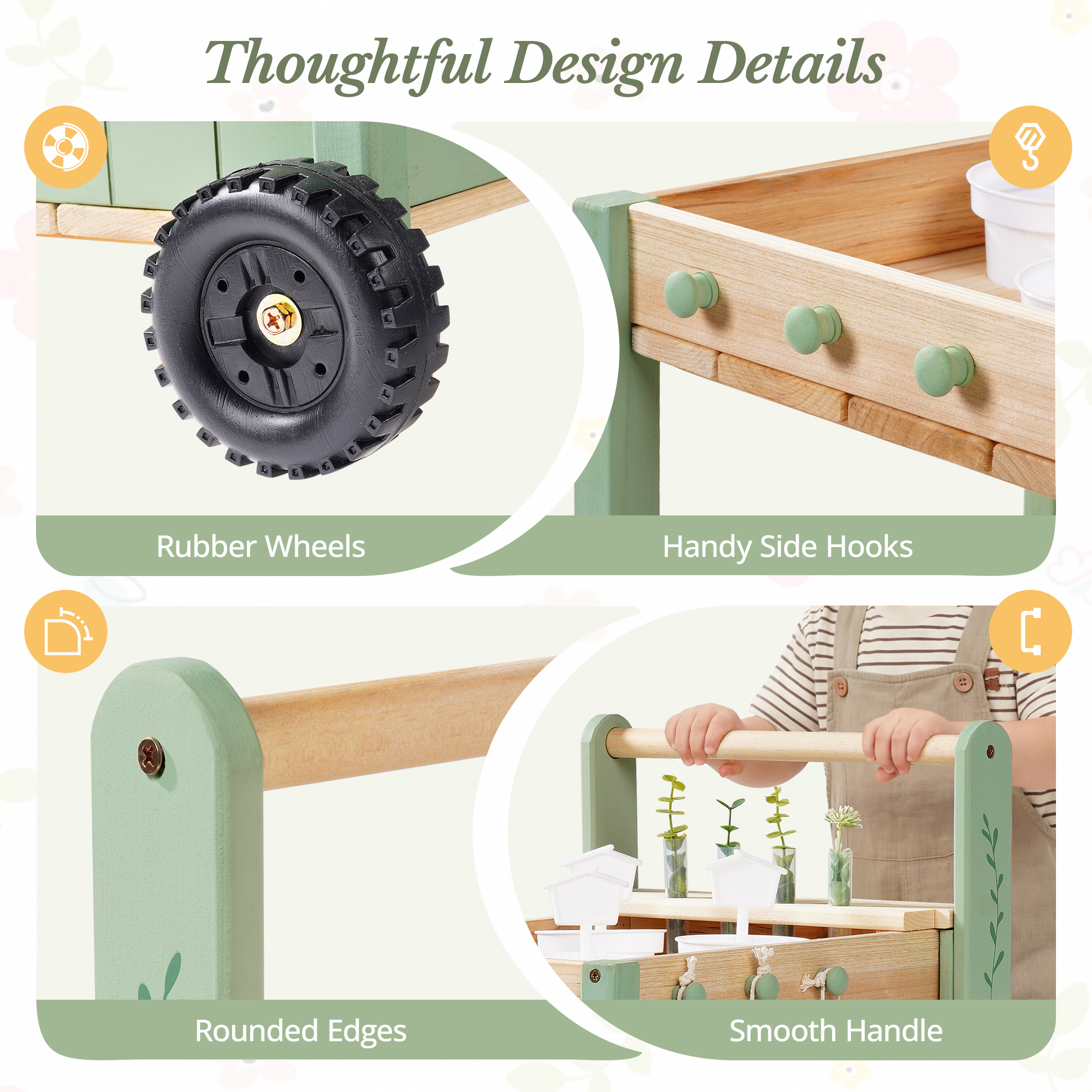 ROBUD Kids Gardening Set with Wooden Trolley