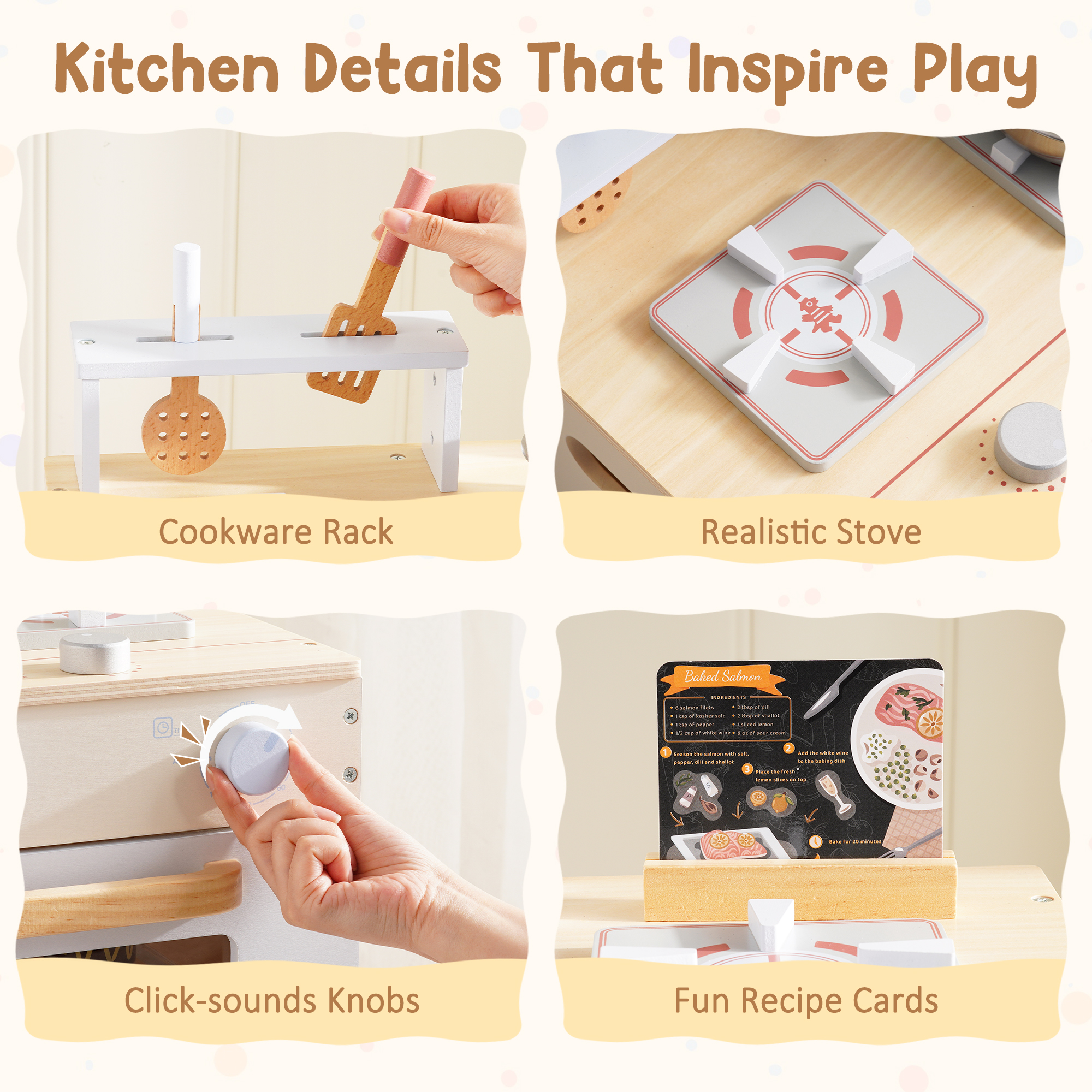 ROBUD Wooden Play Kitchen Set with Toy Oven