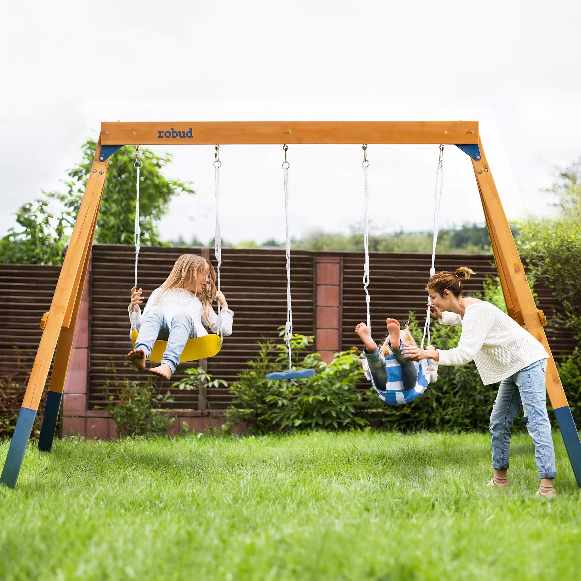 ROBUD Wooden Outdoor Swing Set with Swings for Kids | 3-in-1