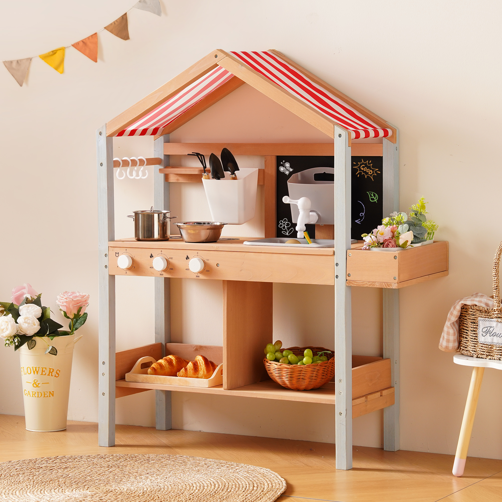 ROBUD Mud Kitchen for Kids Outdoor with Canopy