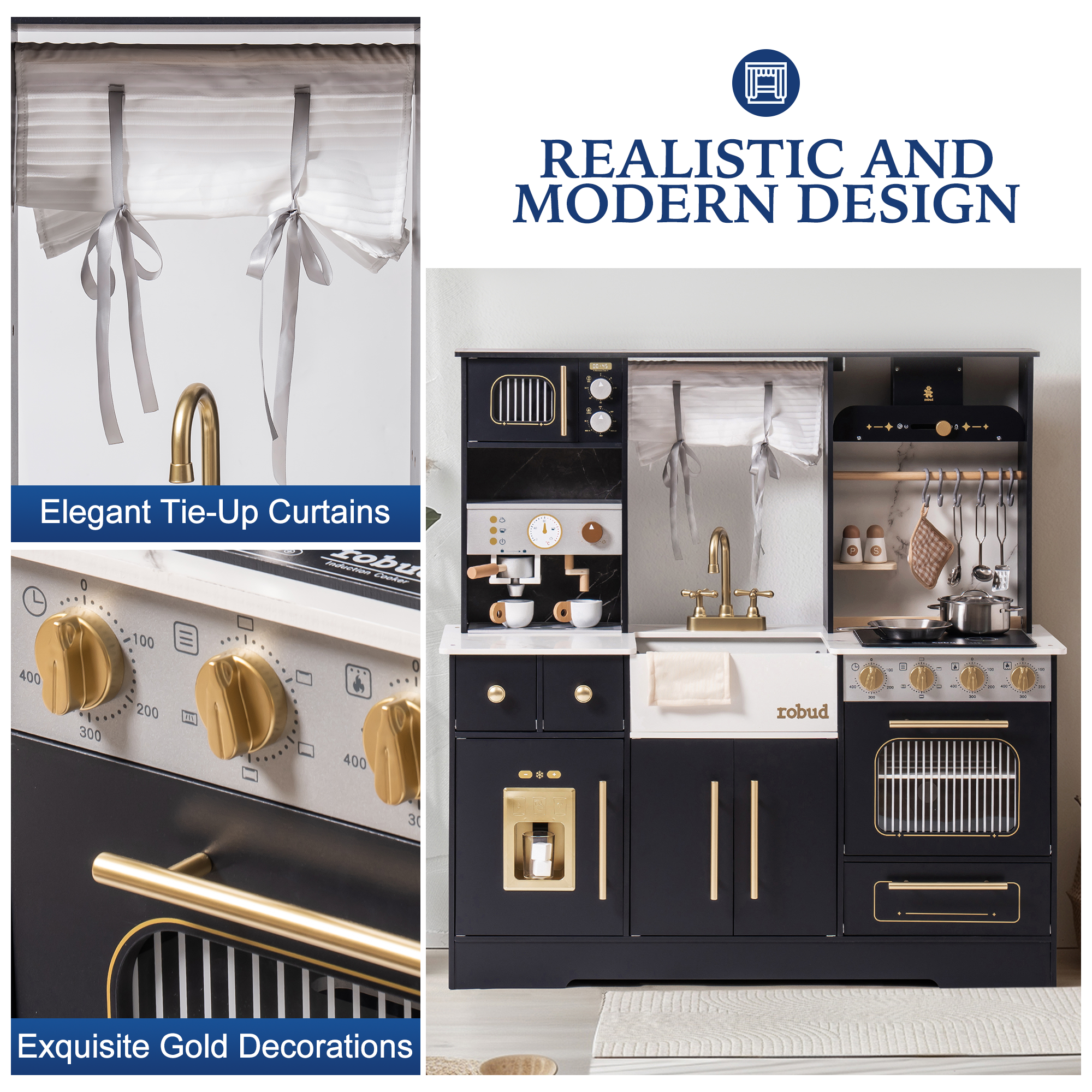 ROBUD Modern Play Kitchen for Kids - White