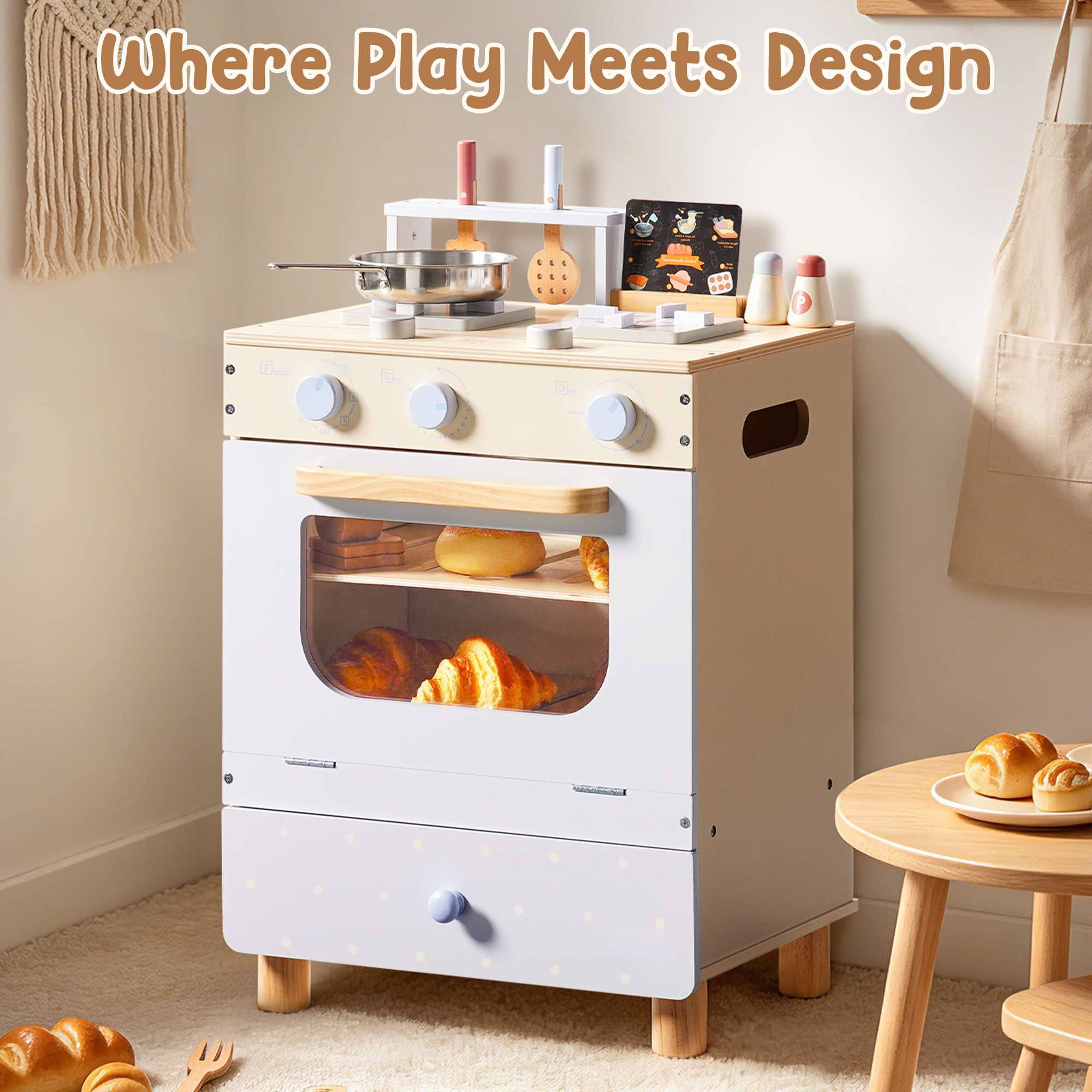 ROBUD Wooden Play Kitchen Set with Toy Oven