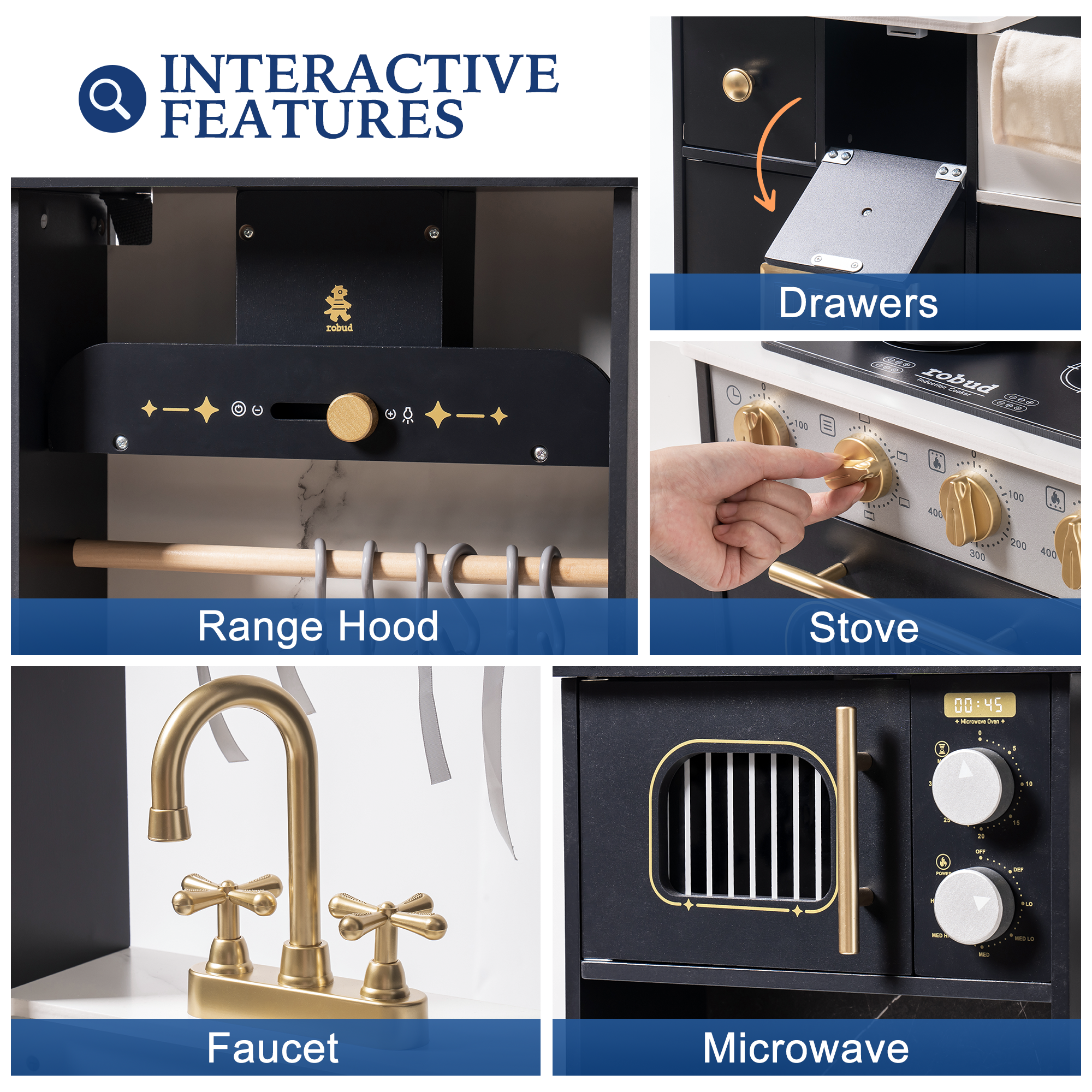 ROBUD Modern Play Kitchen for Kids - White