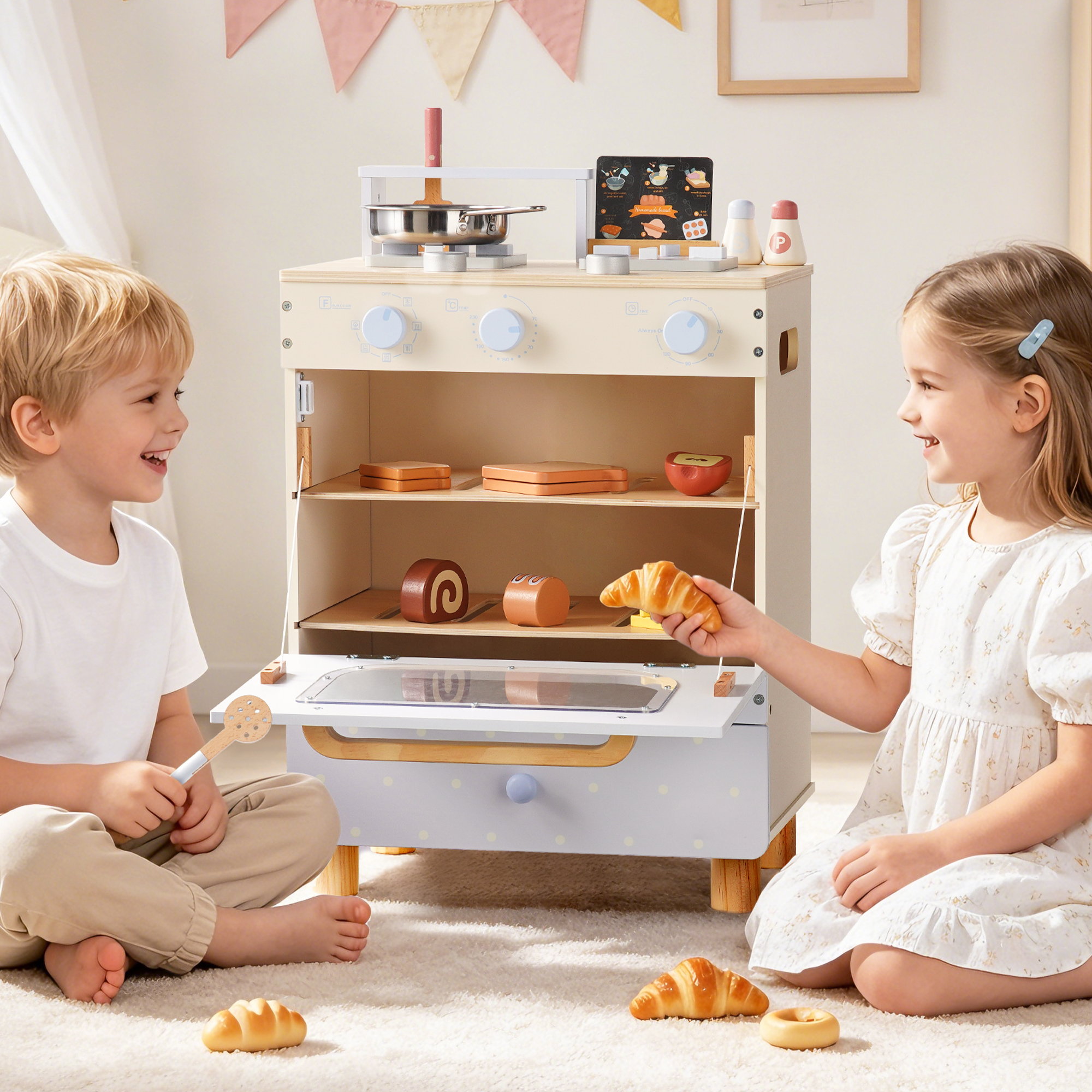 ROBUD Wooden Play Kitchen Set with Toy Oven