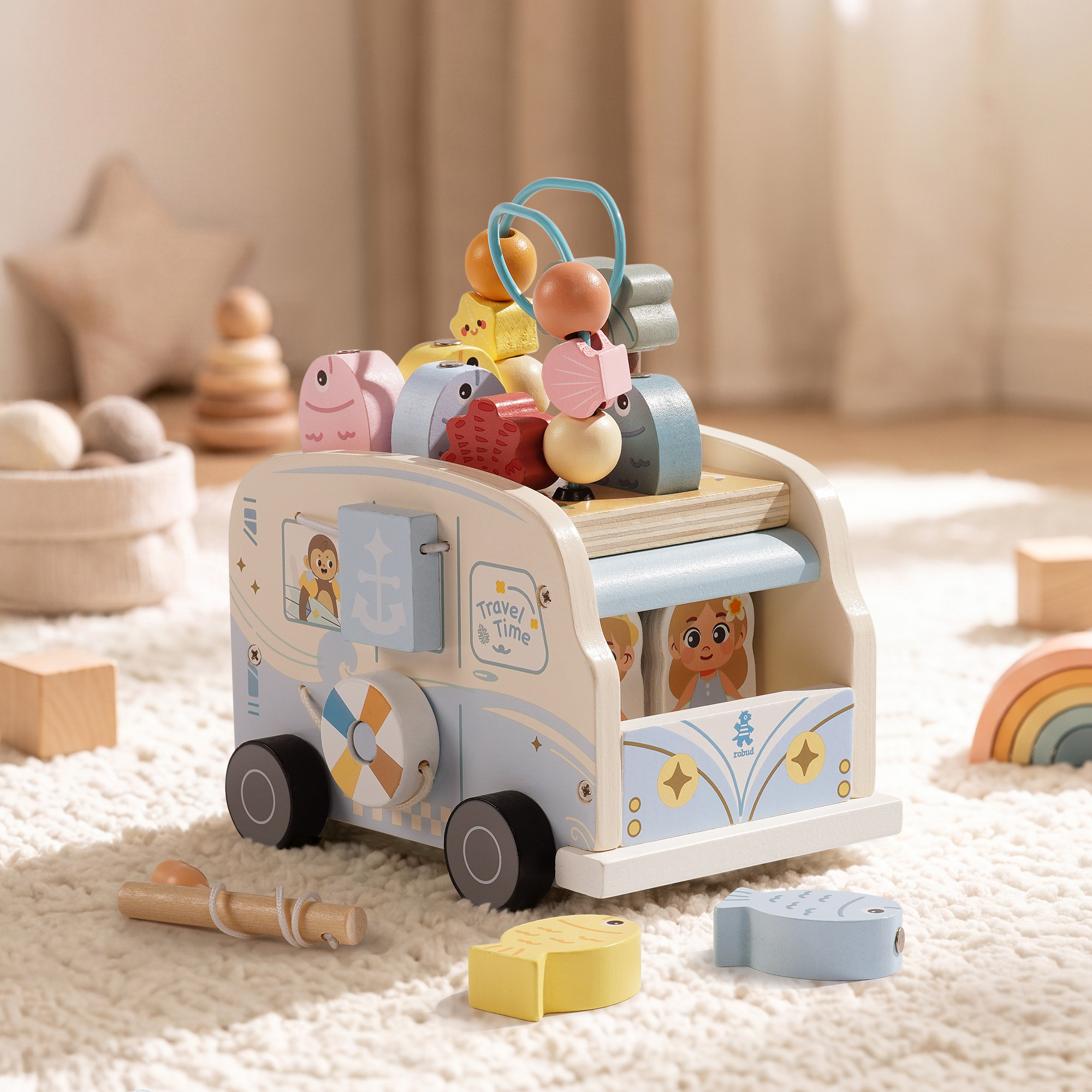 ROBUD Wooden Bus Activity Cube