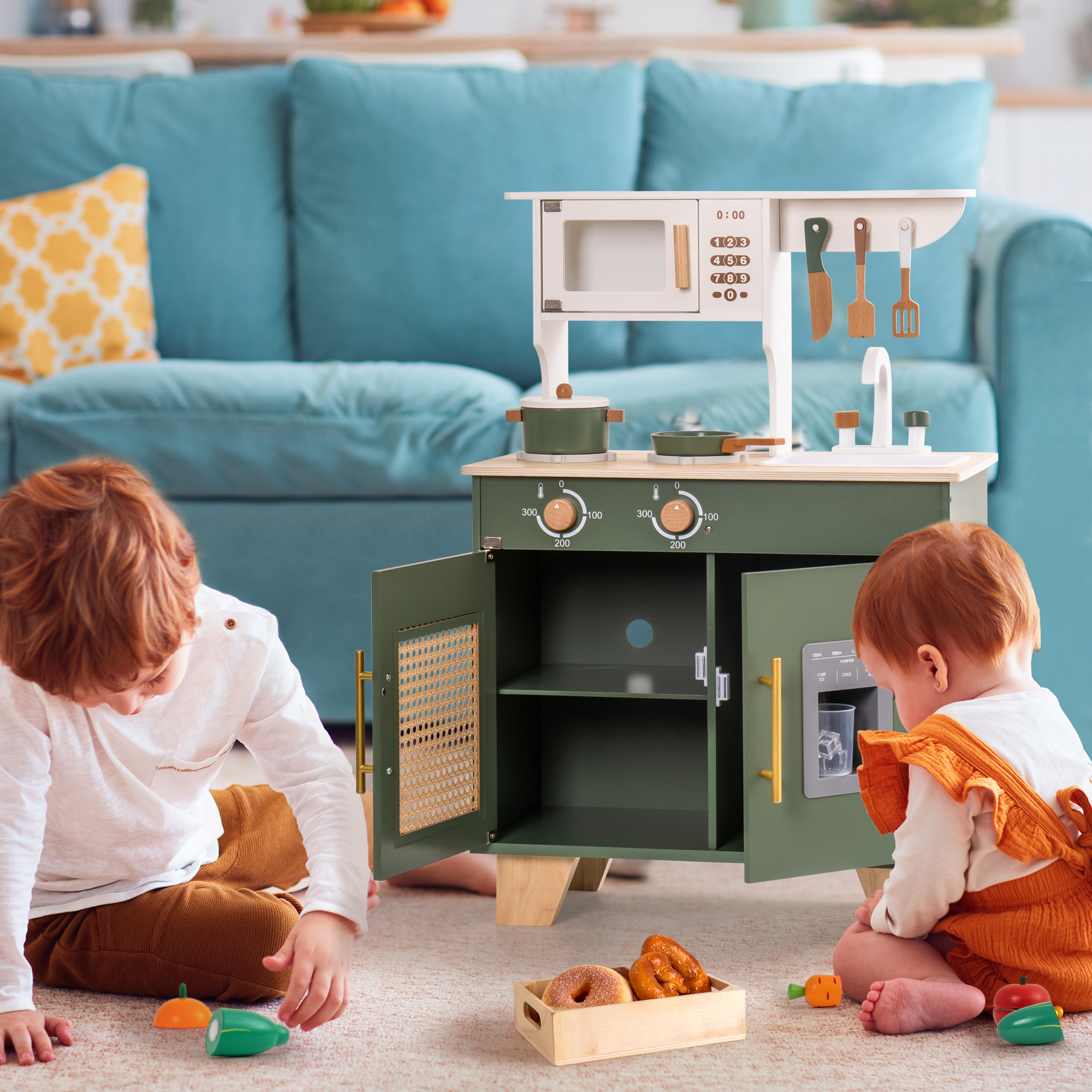 ROBUD Wooden Kids Play Kitchen Set - Vintage Green