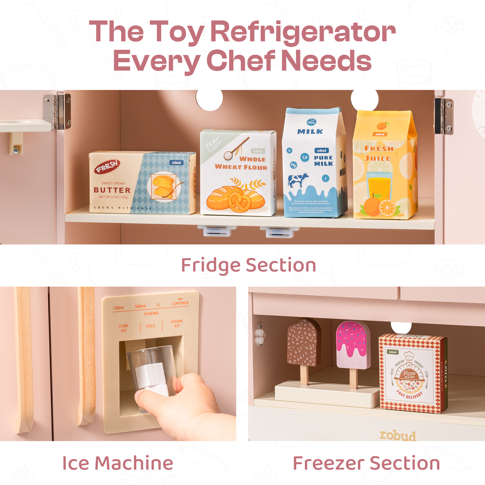 ROBUD Wooden Pink Refrigerator