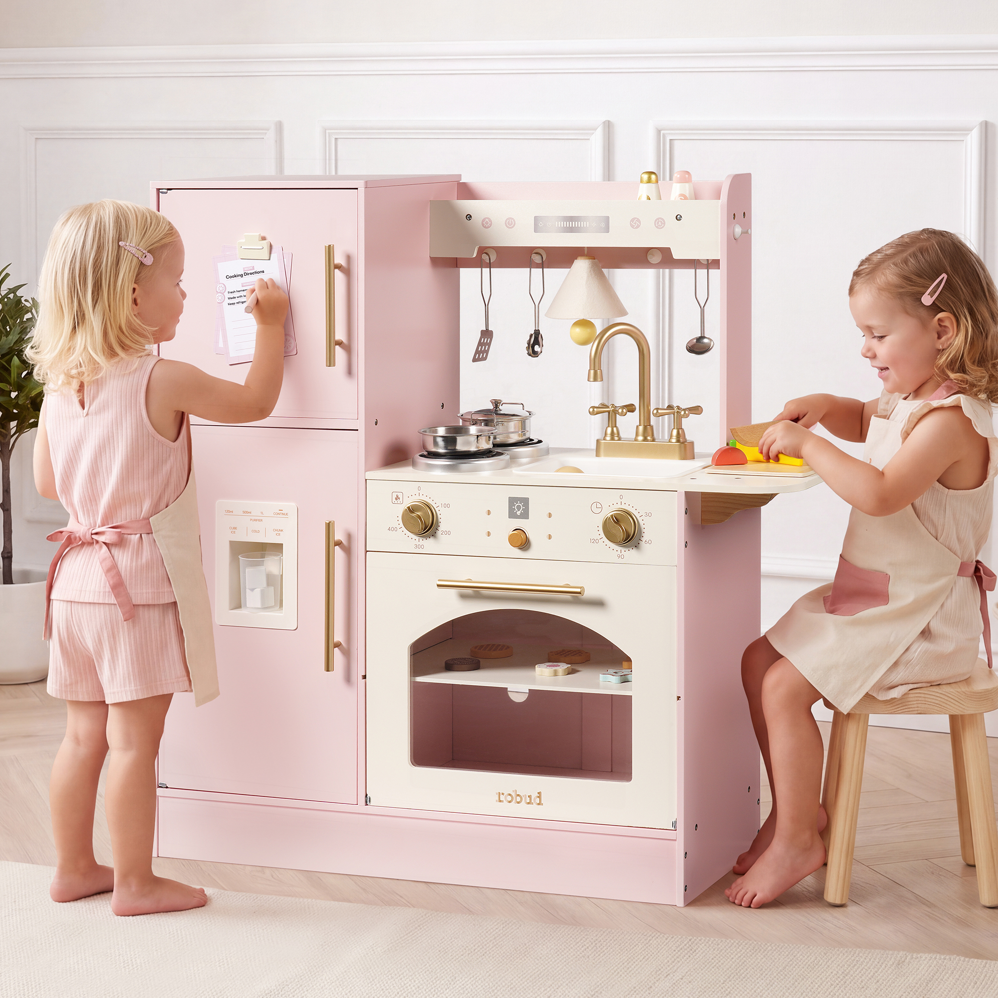 ROBUD Kids Wooden Pretend Cooking Toy with Fridge & Oven