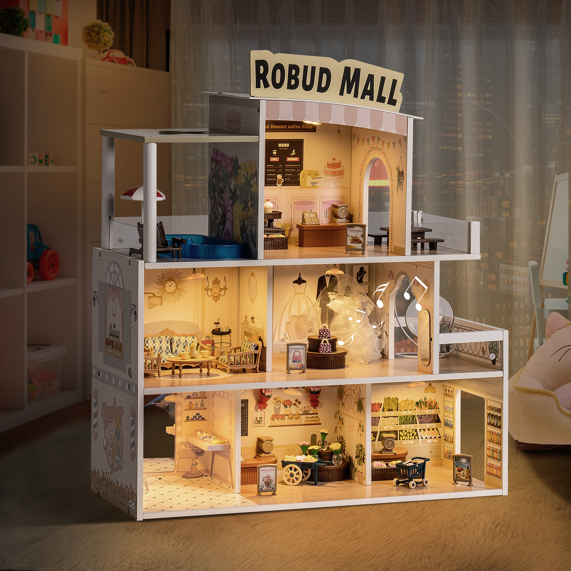 ROBUD Wooden Dollhouse - Fashion Shopping Mall