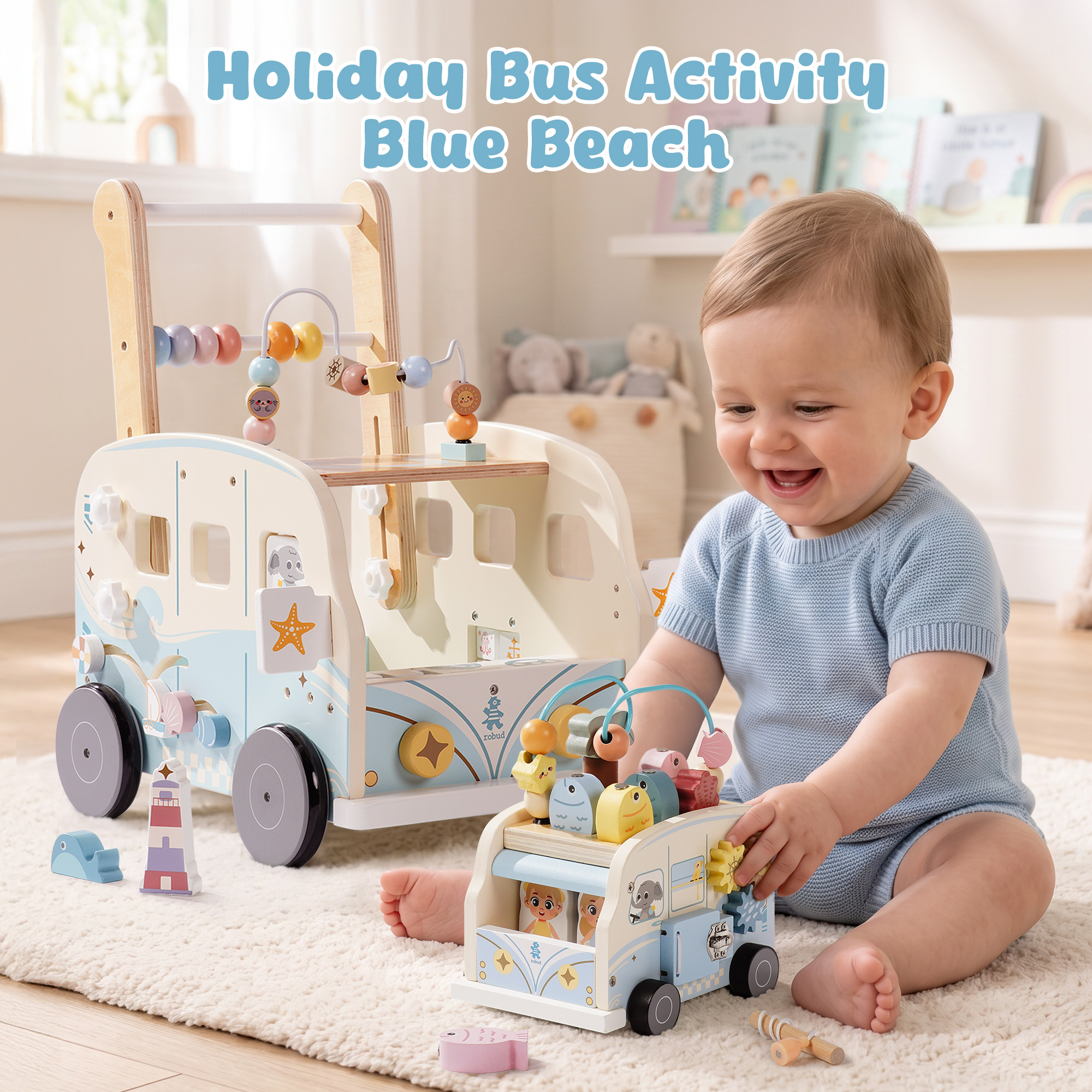 ROBUD Wooden Bus Activity Cube