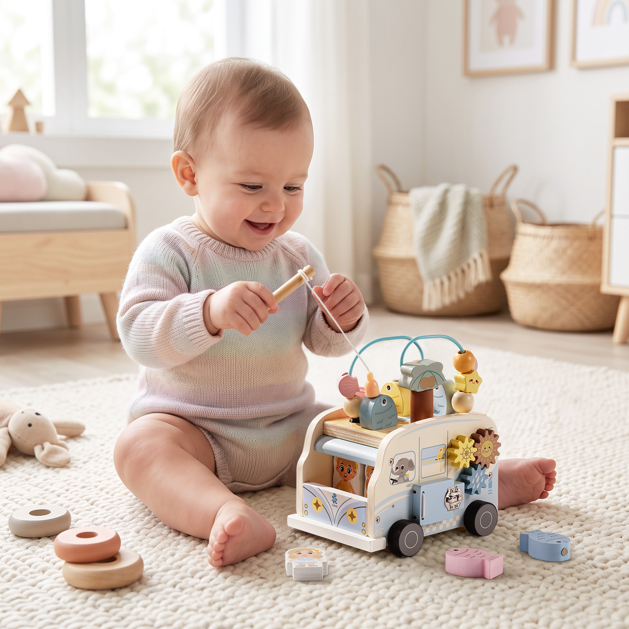 ROBUD Wooden Bus Activity Cube