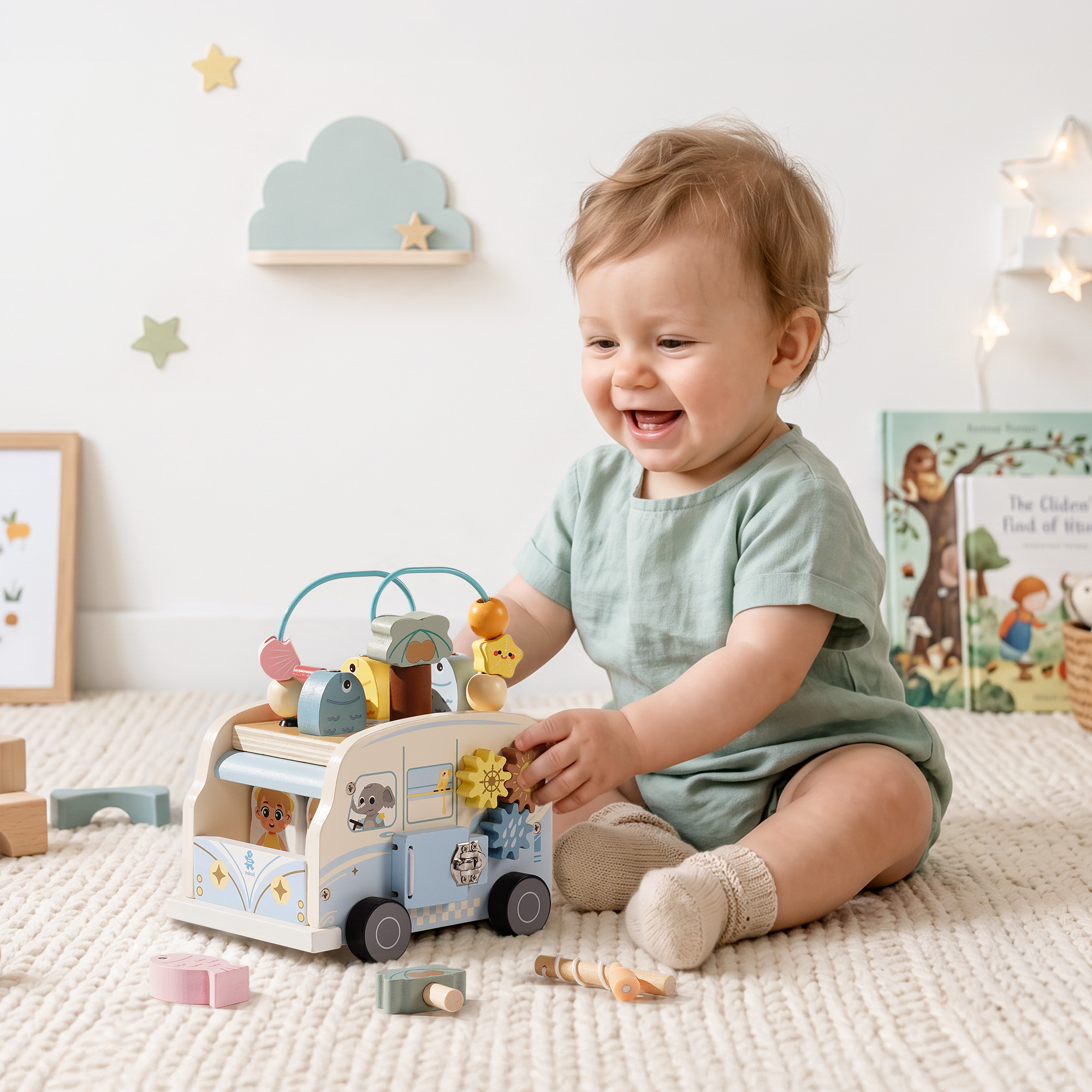 ROBUD Wooden Bus Activity Cube