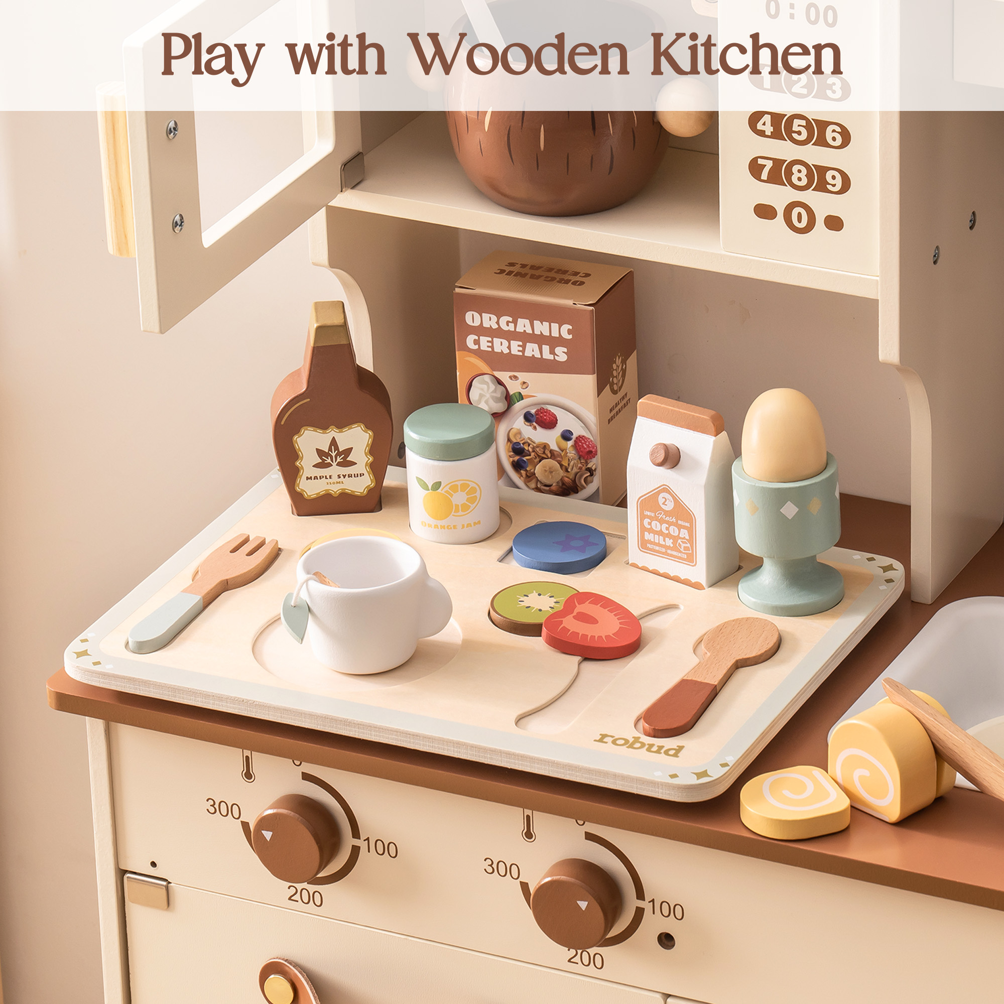 ROBUD 31-Piece Wooden Play Food Sets for Kids
