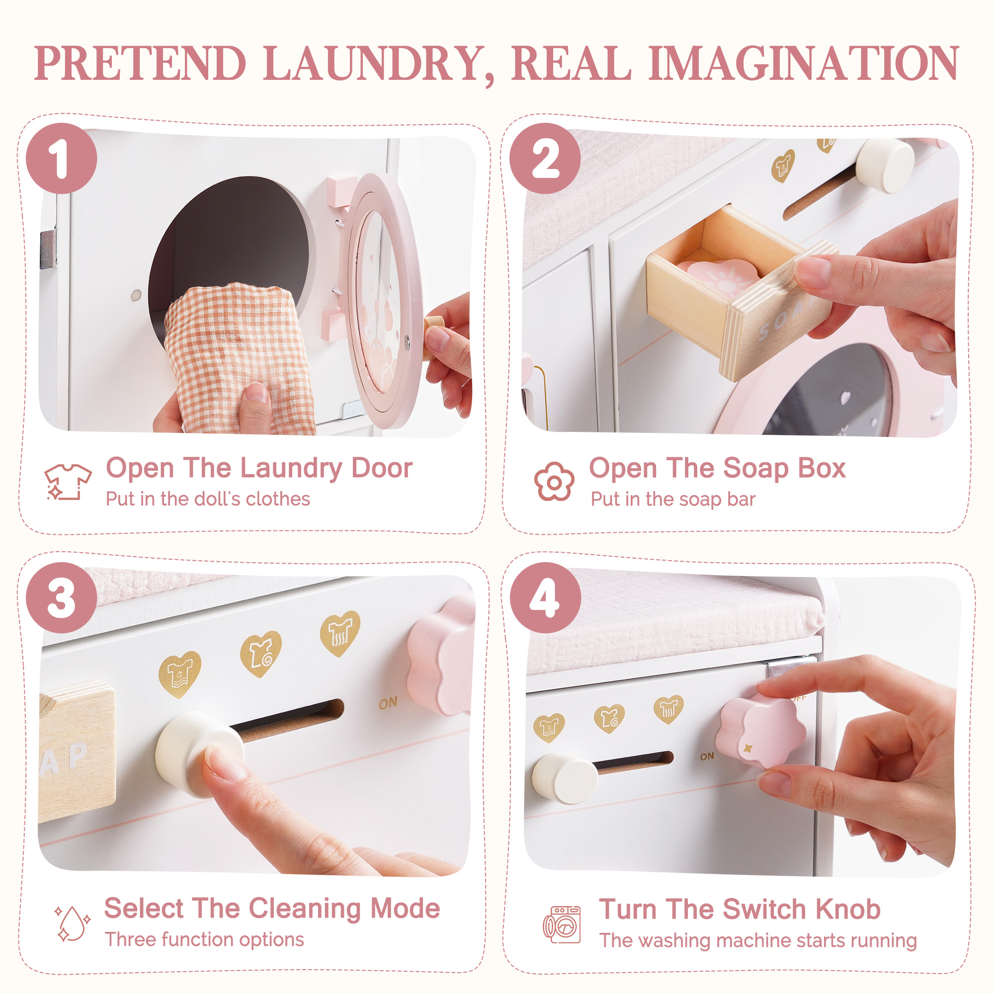 ROBUD 6-in-1 Baby Doll Changing Table - White & Pink