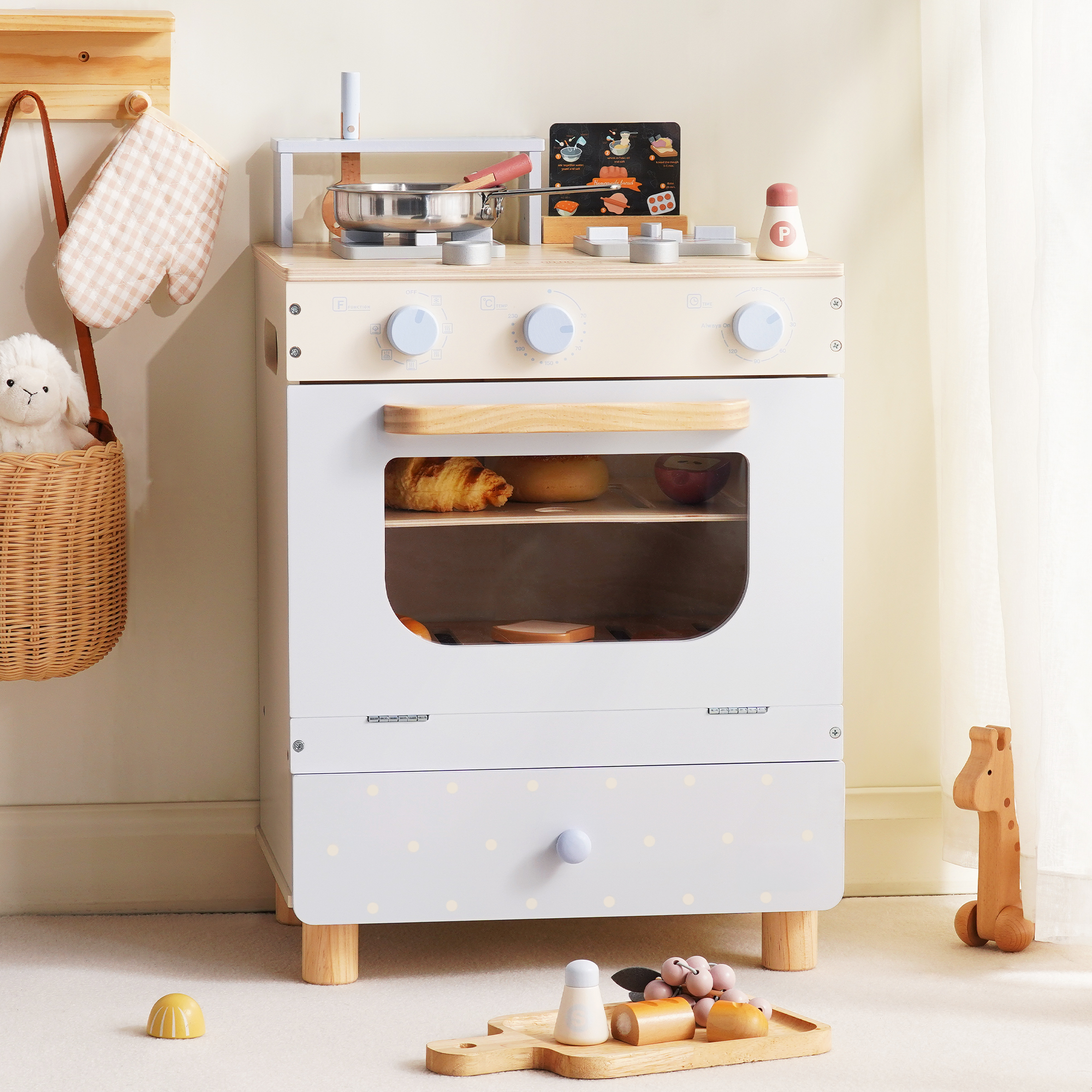 ROBUD Wooden Play Kitchen Set with Toy Oven