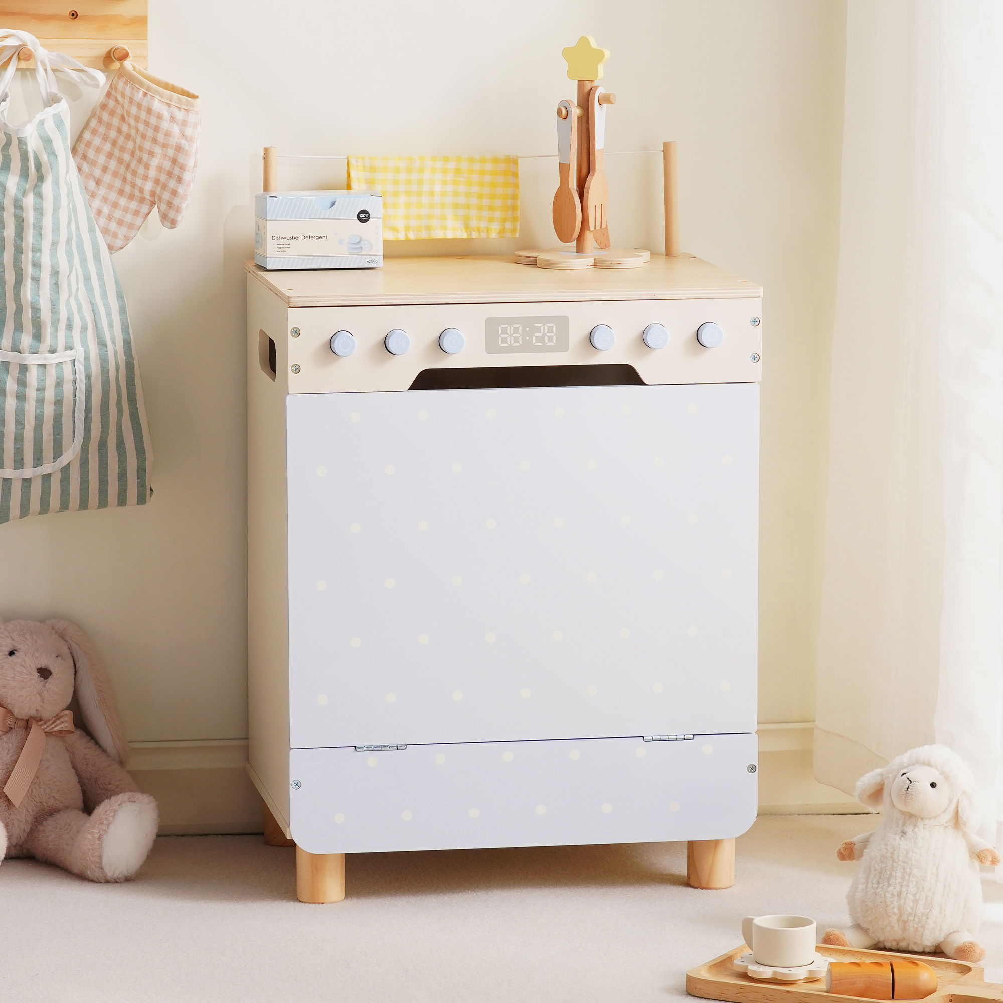 ROBUD Toy Wooden Dishwasher Playset