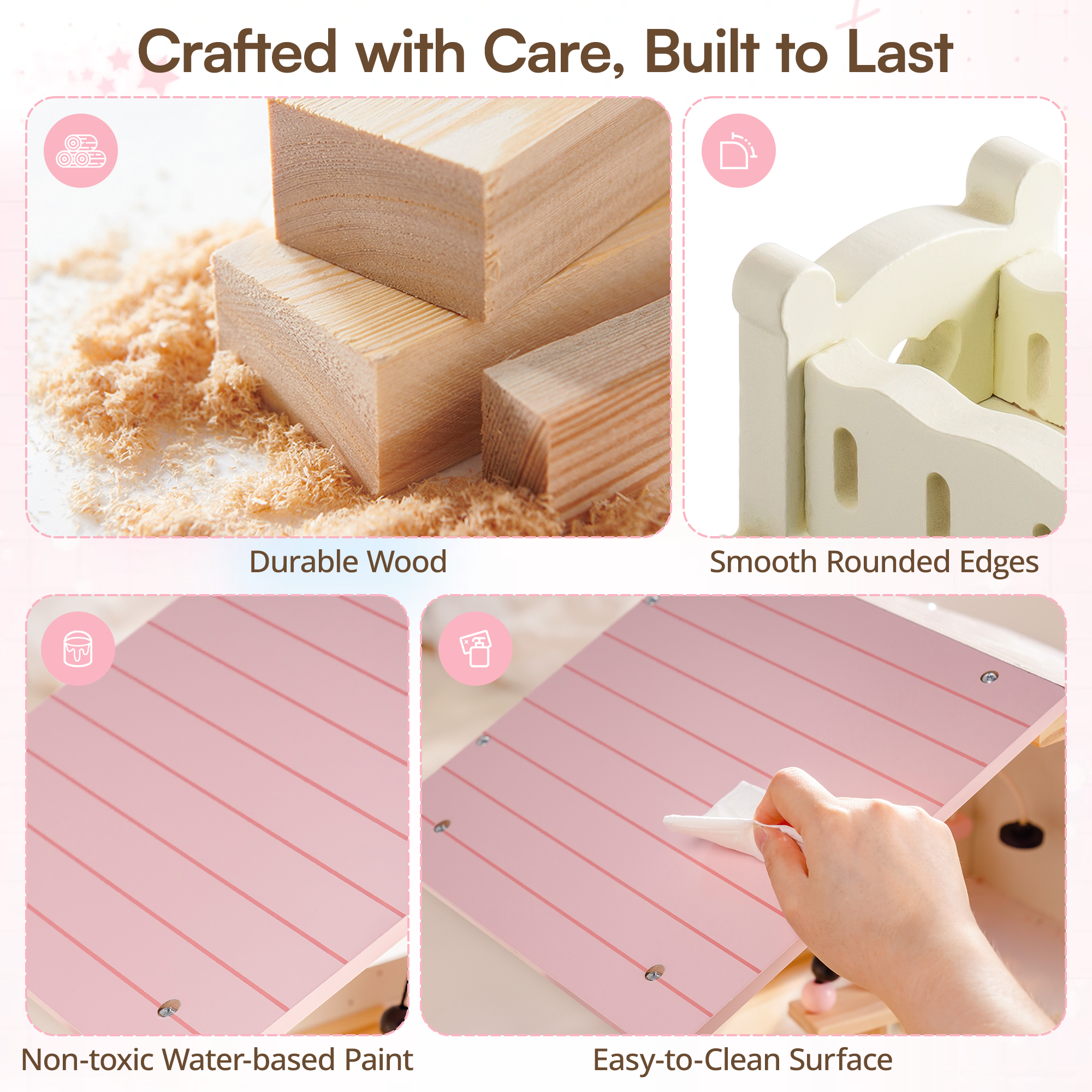 ROBUD Wooden Dolls House with 37 PCS Toy Furniture & Dolls Accessories