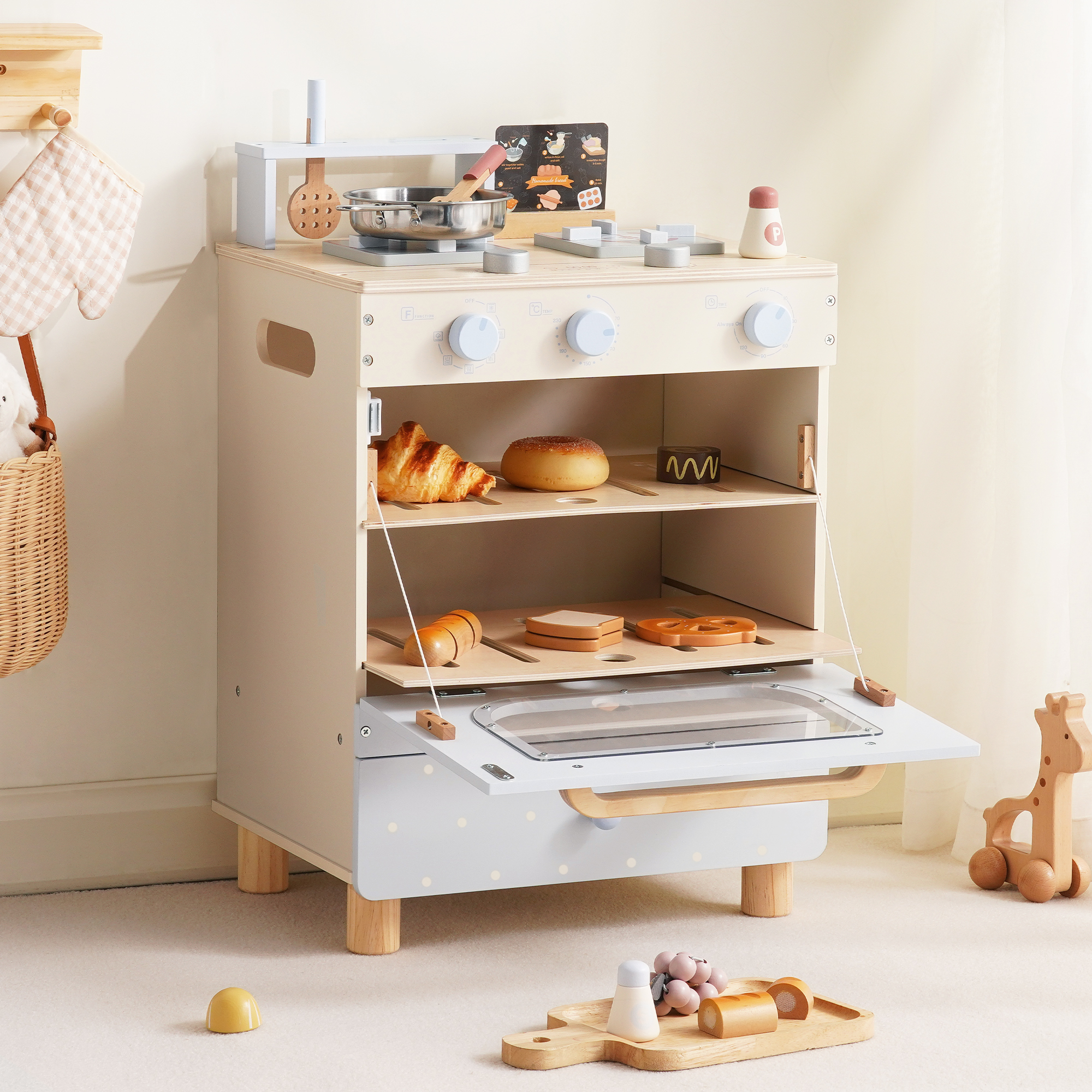 ROBUD Wooden Play Kitchen Set with Toy Oven