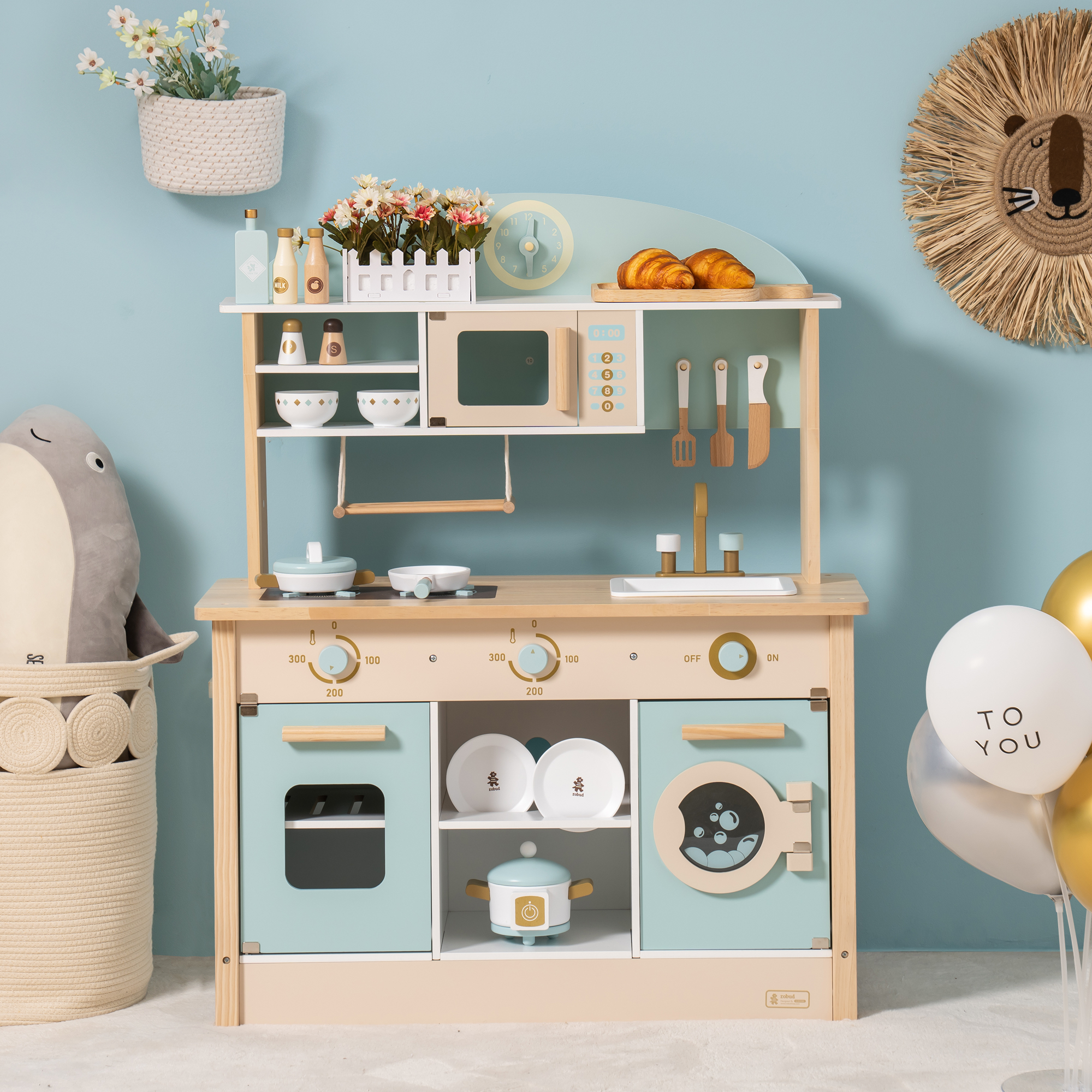 Robud Wooden Kitchen Pretend Play Set with Accessories for kids