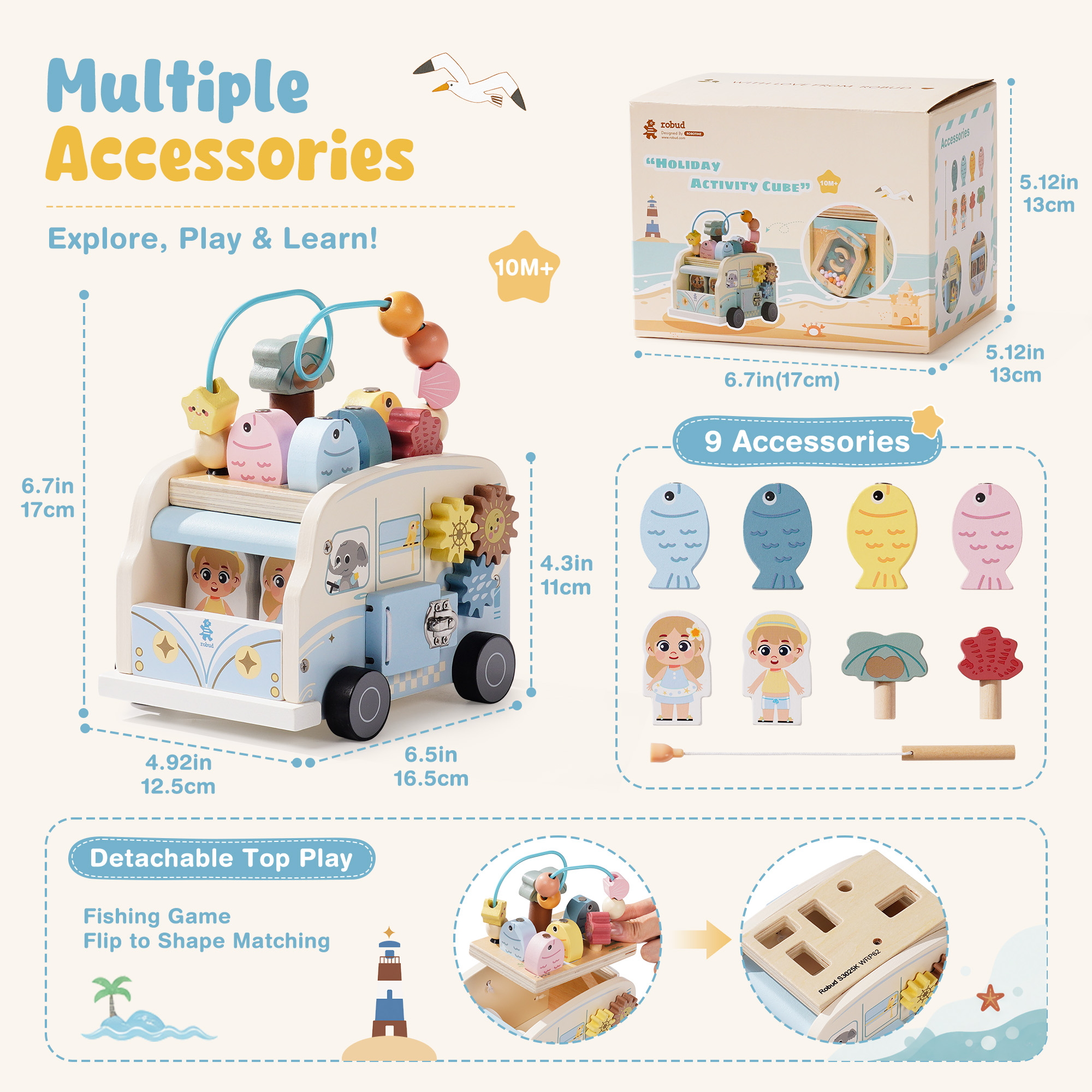 ROBUD Wooden Bus Activity Cube
