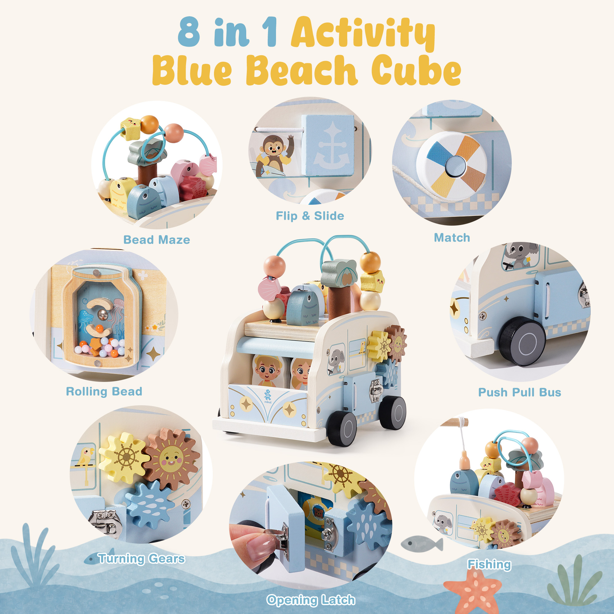 ROBUD Wooden Bus Activity Cube