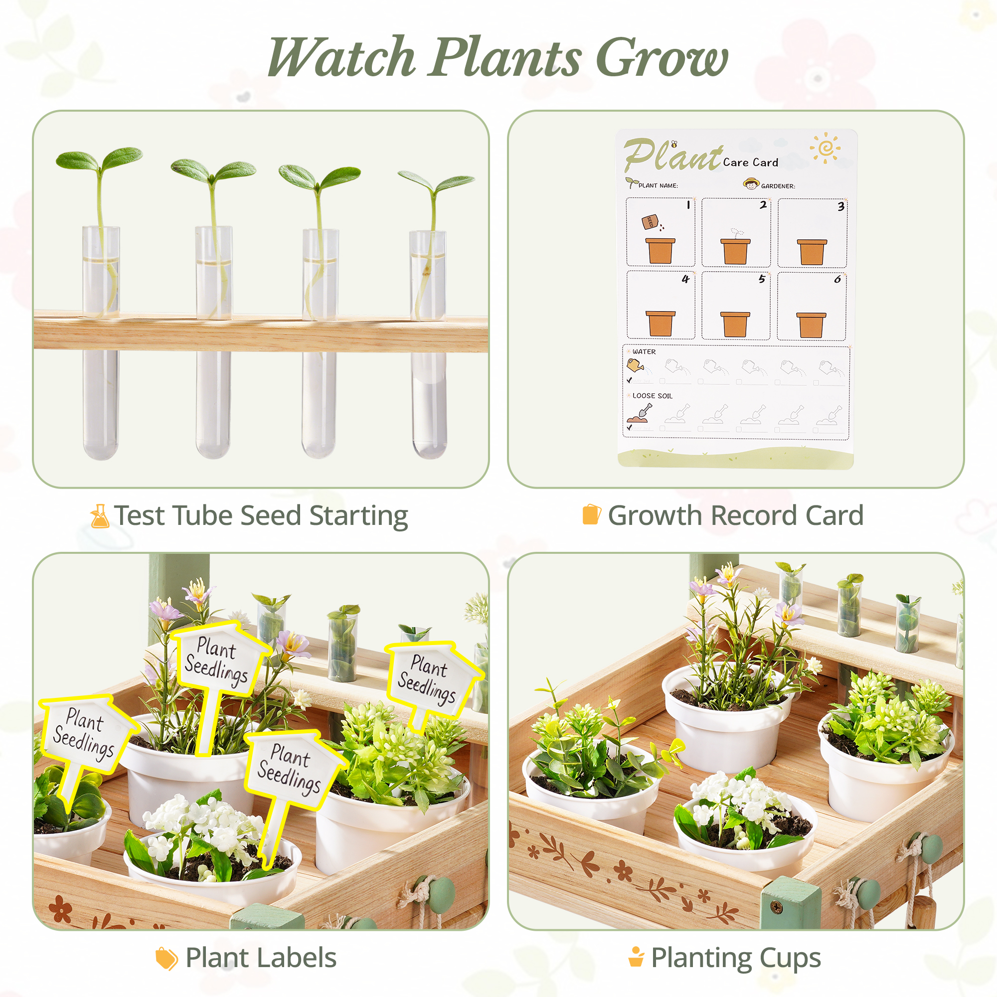 ROBUD Kids Gardening Set with Wooden Trolley