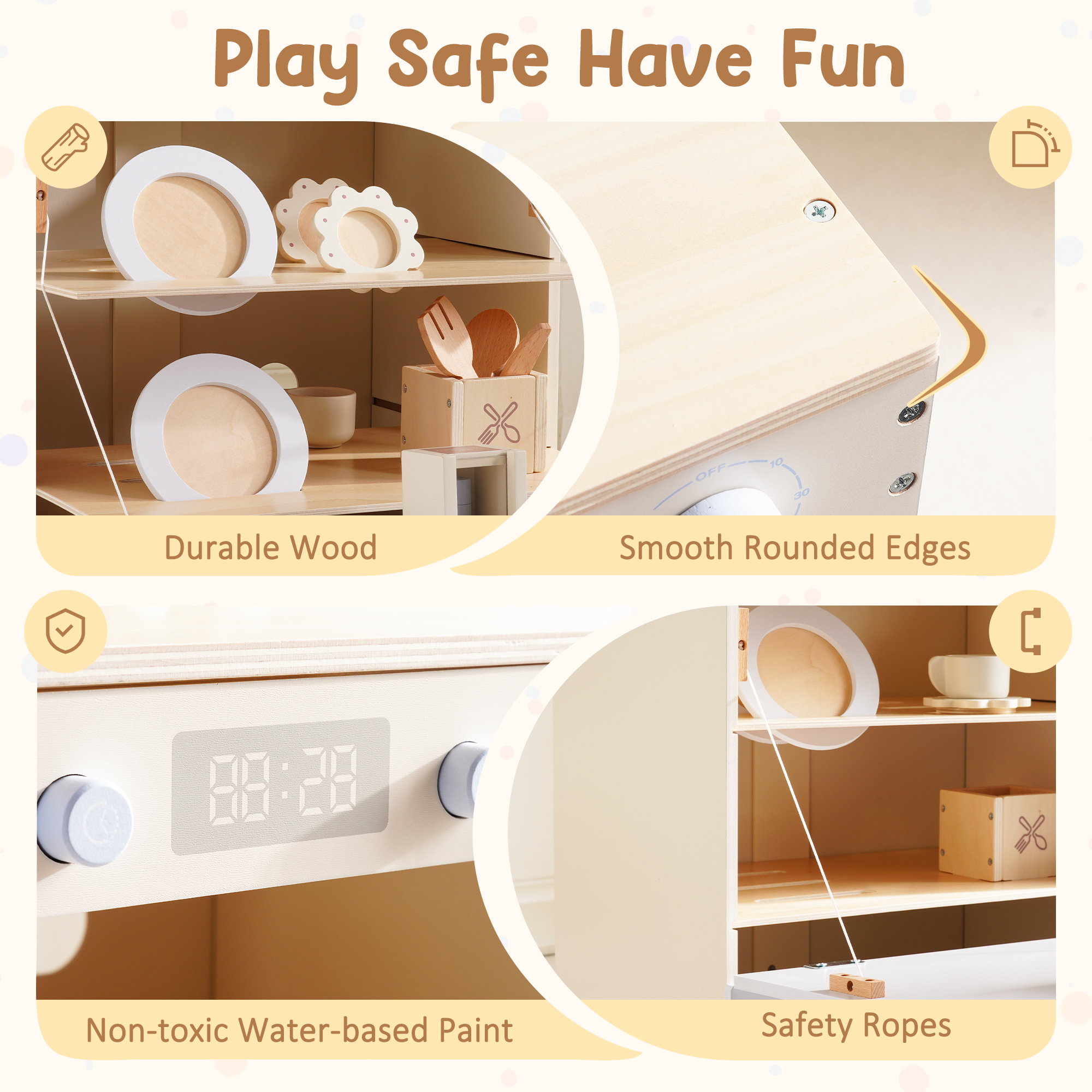 ROBUD Toy Wooden Dishwasher Playset