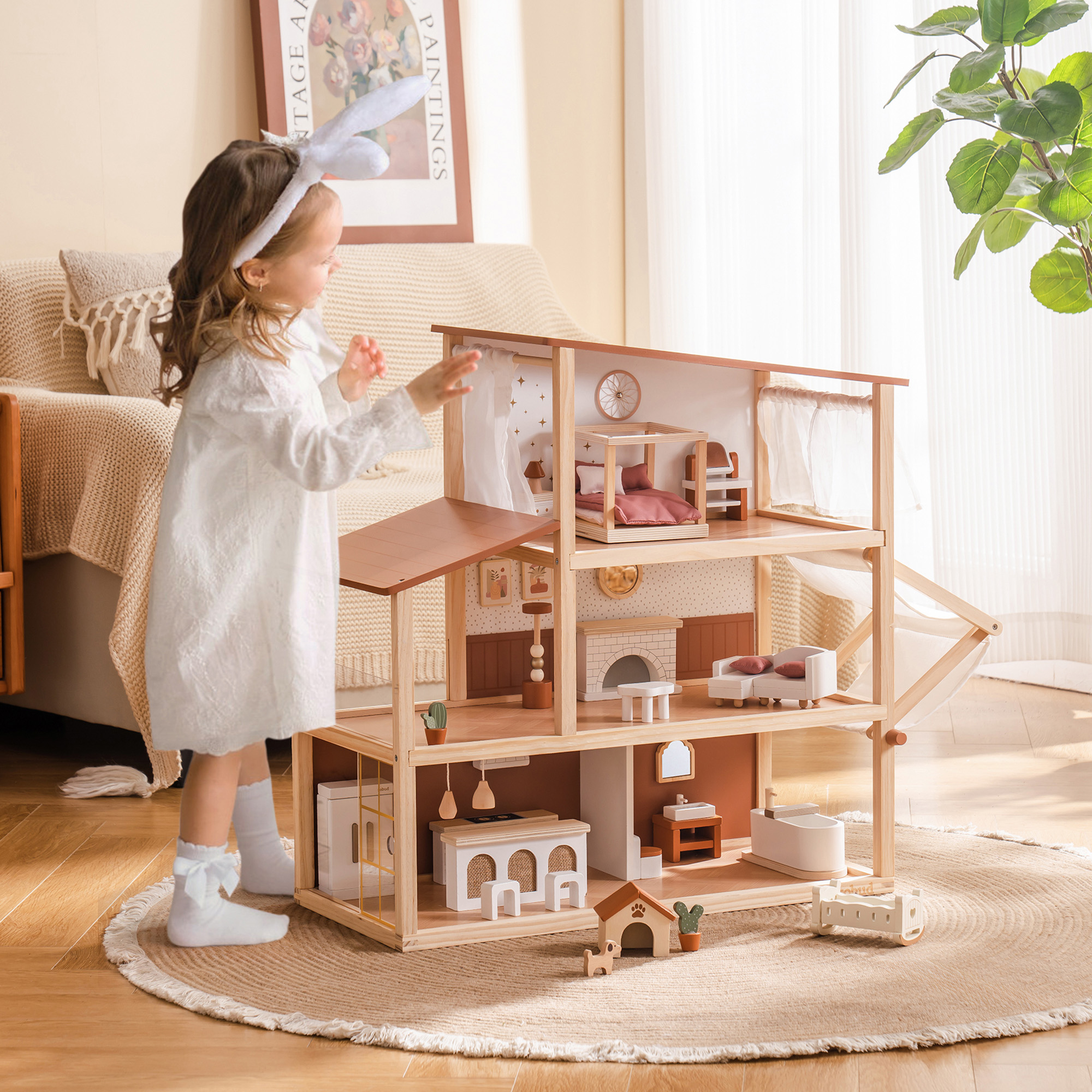 Wooden Barbie Dream House 2000s Gardenised Wooden Doll House With
