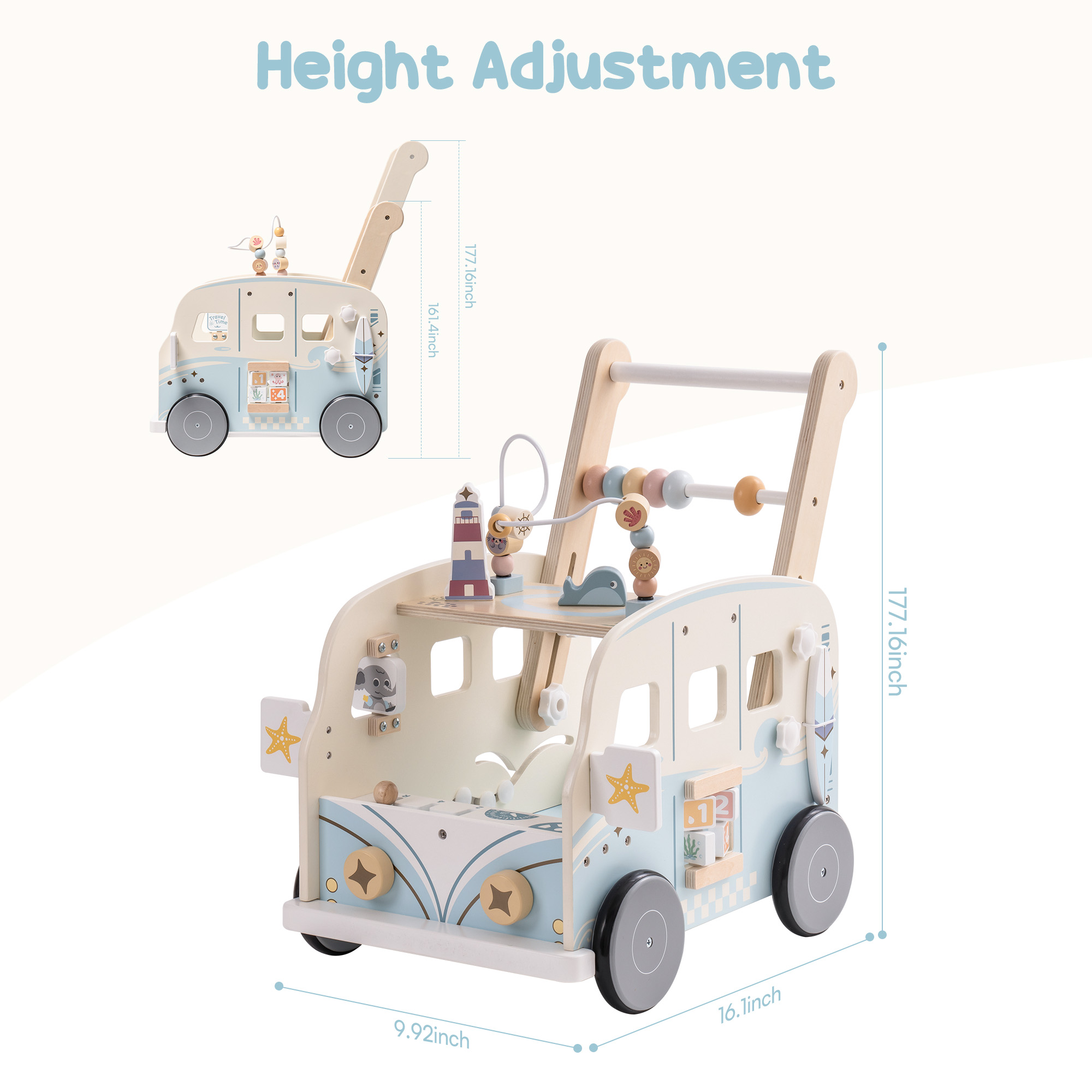 ROBUD Wooden Baby Push Walker - Vacaction Bus