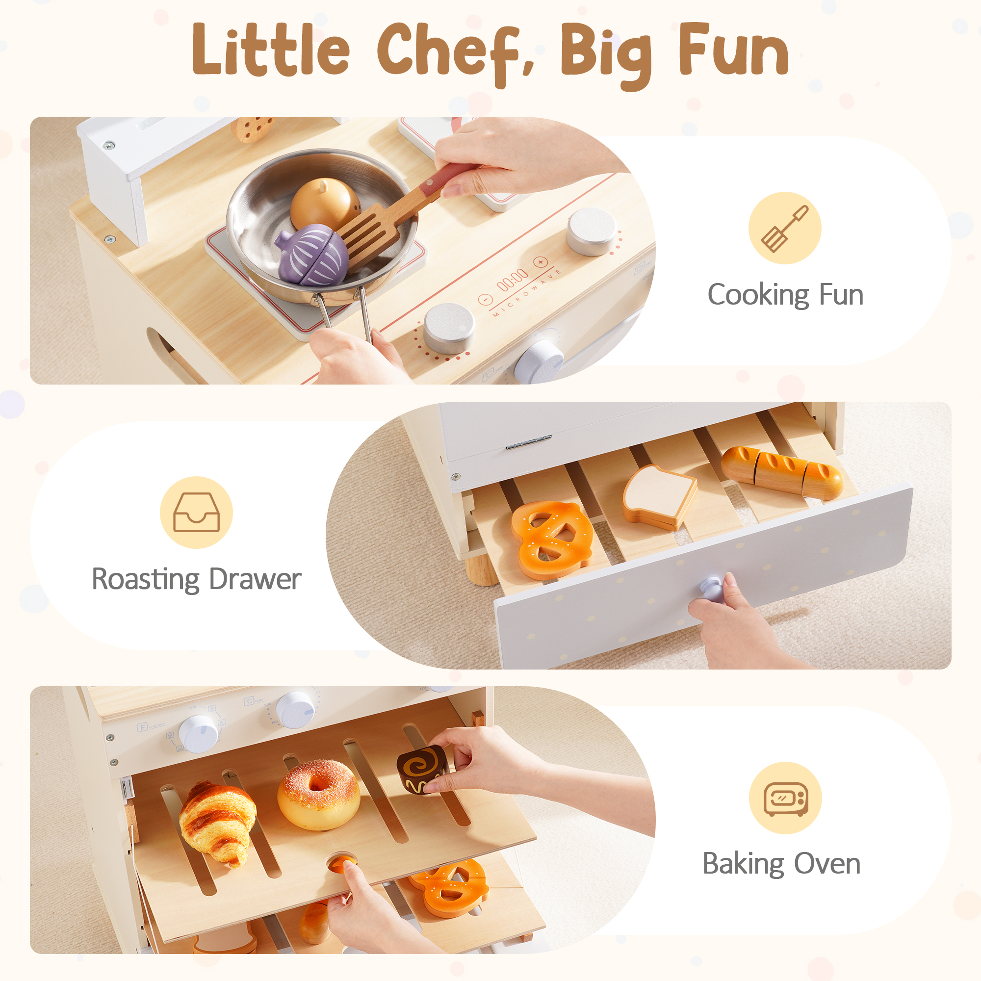 ROBUD Wooden Play Kitchen Set with Toy Oven