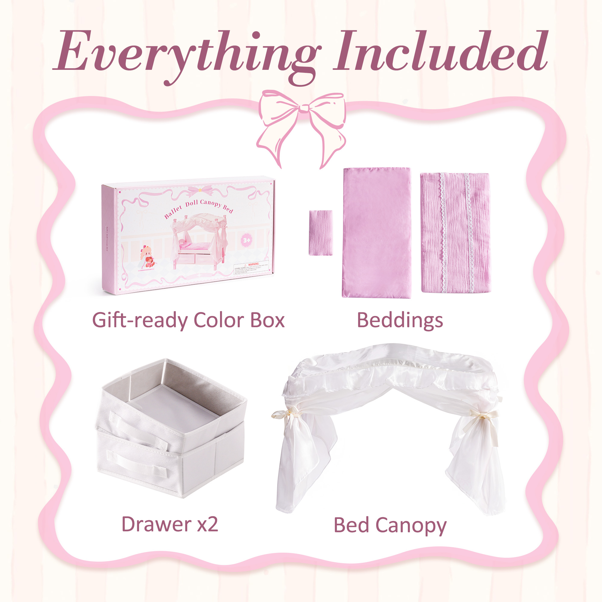 ROBUD Wooden Doll Canopy Bed for 18 Inch Dolls