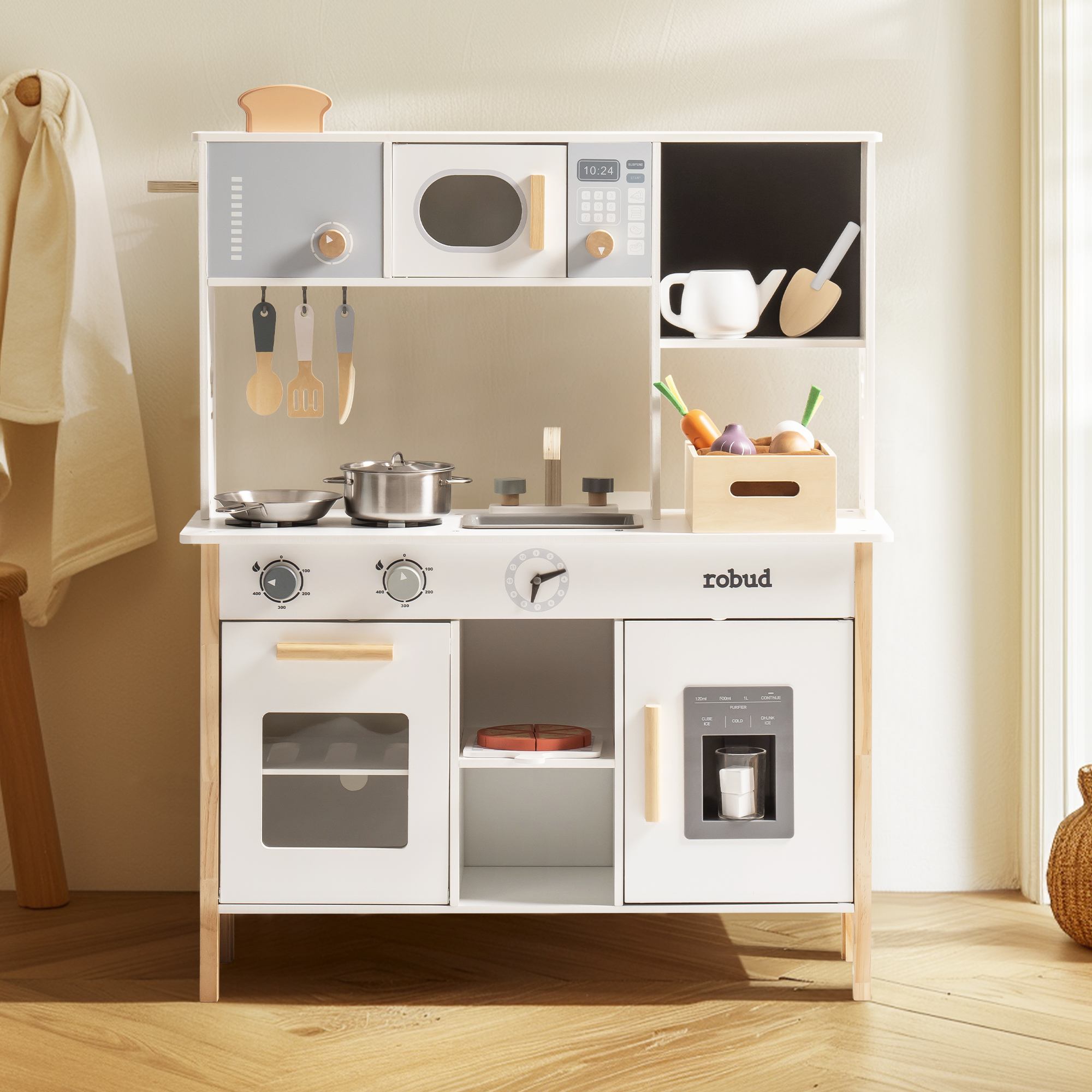 Wooden Kids Play Kitchen Set - Planting | Childrens Play Kitchen Toys with Planting Box | ROBUD, image size:2000x2000