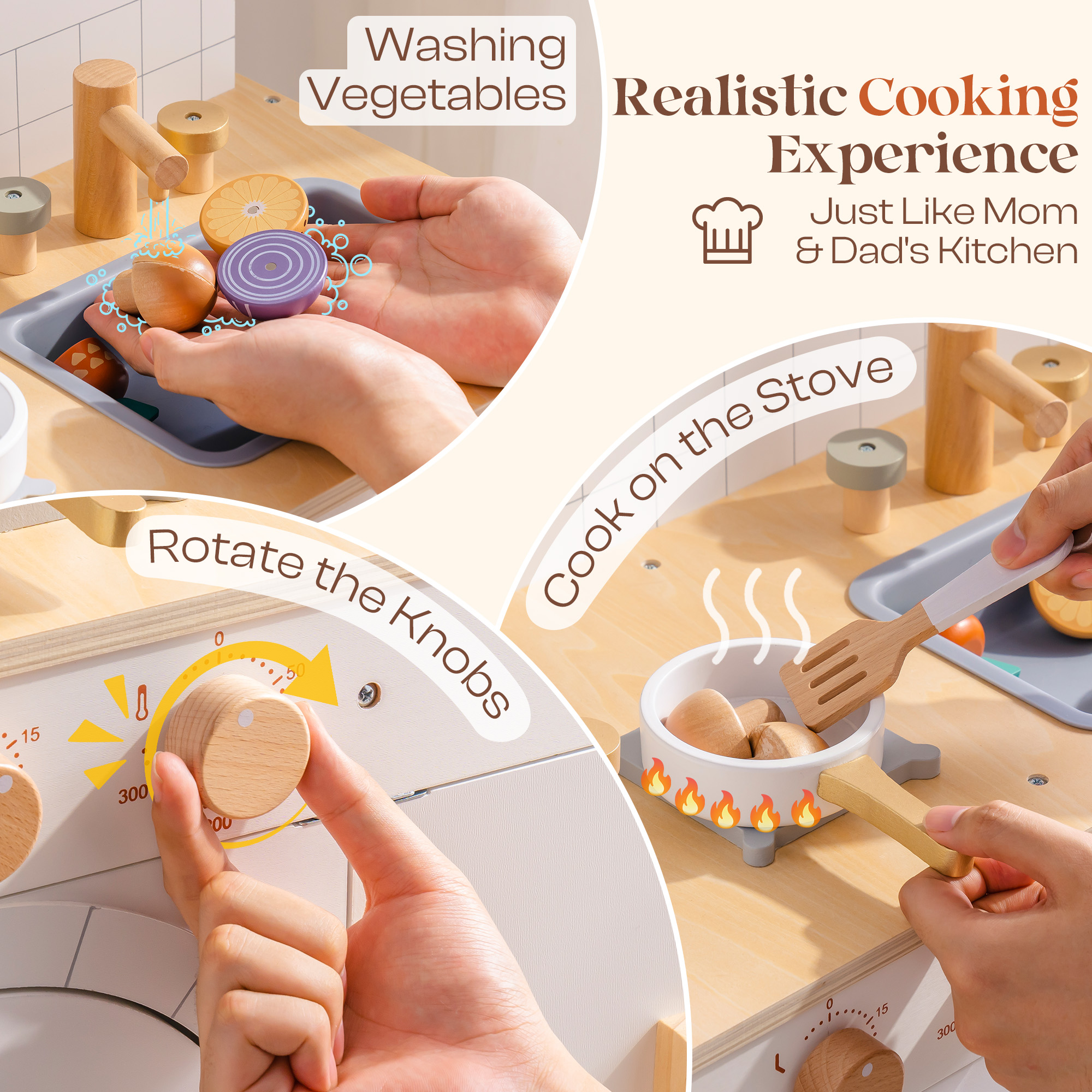 ROBUD Wooden Kids Play Kitchen with Pizza Oven