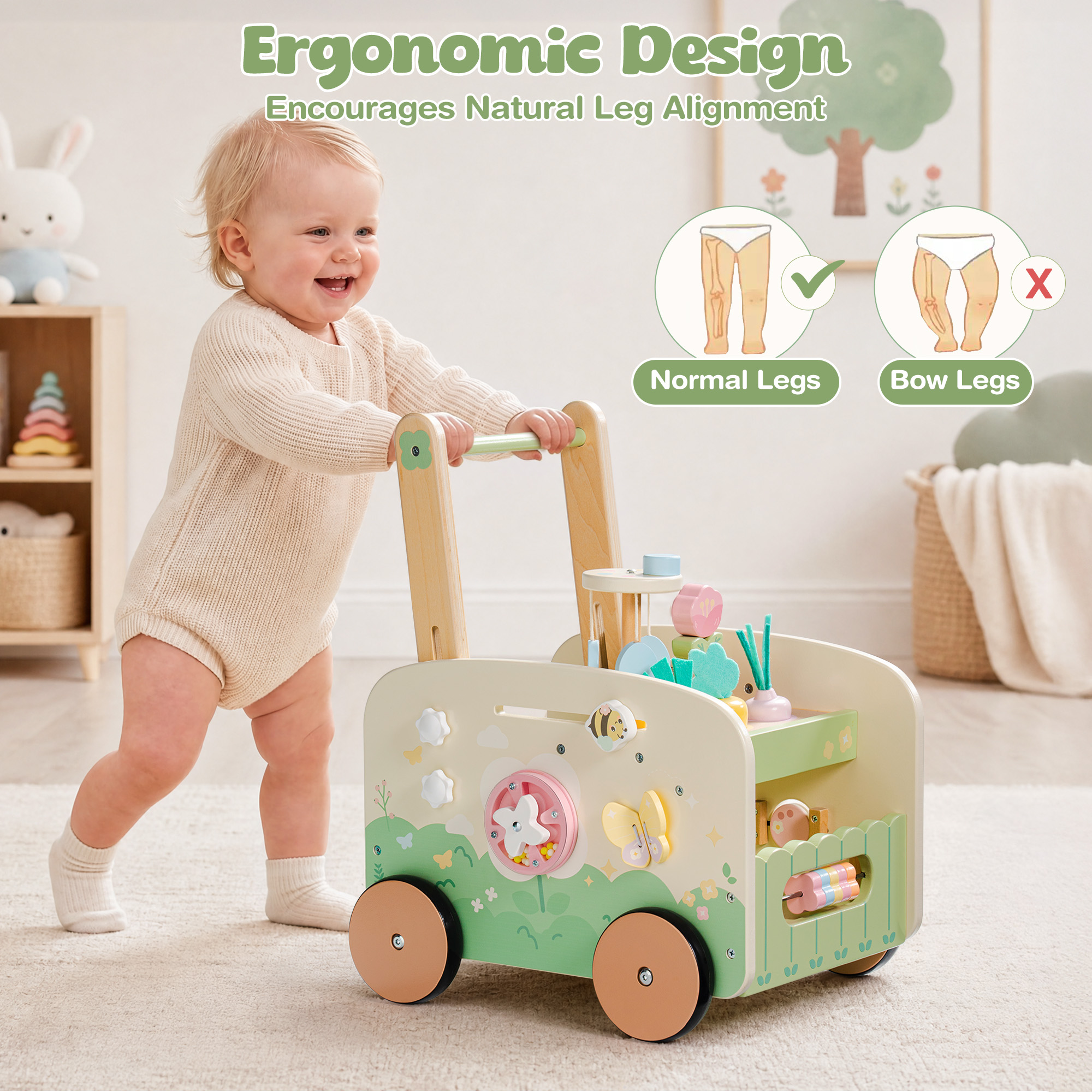 ROBUD Wooden Baby Walker with Garden Activity Center