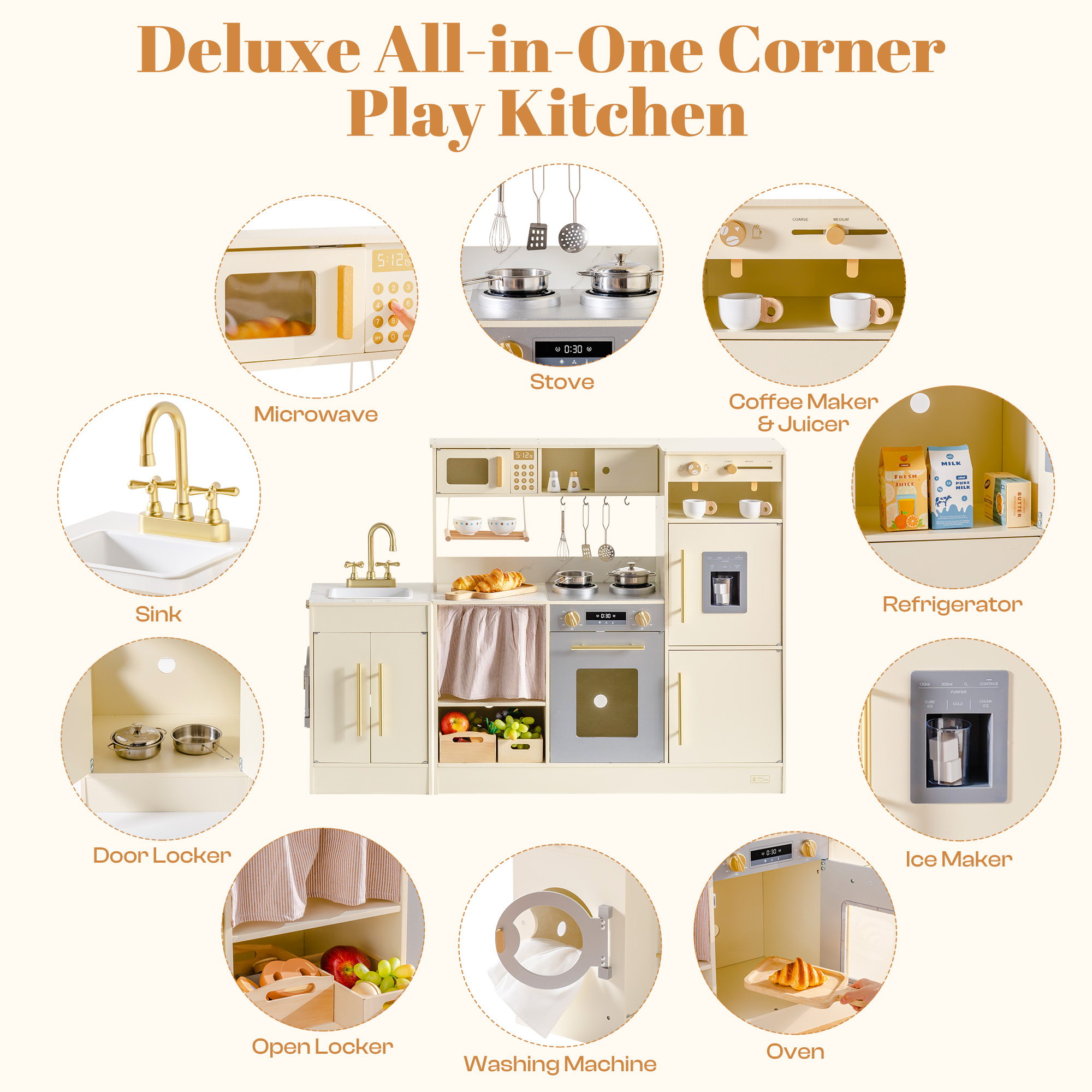 ROBUD  Pretend Corner Kitchen with All-in-One & Combination-Style
