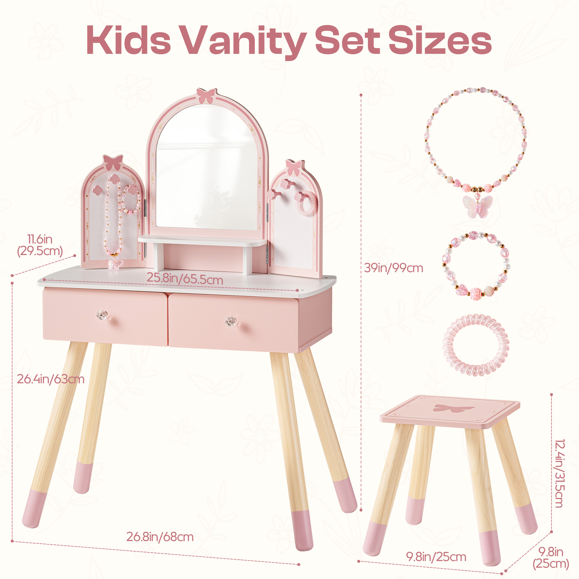 ROBUD Kids Vanity Table and Chair Set - Purple