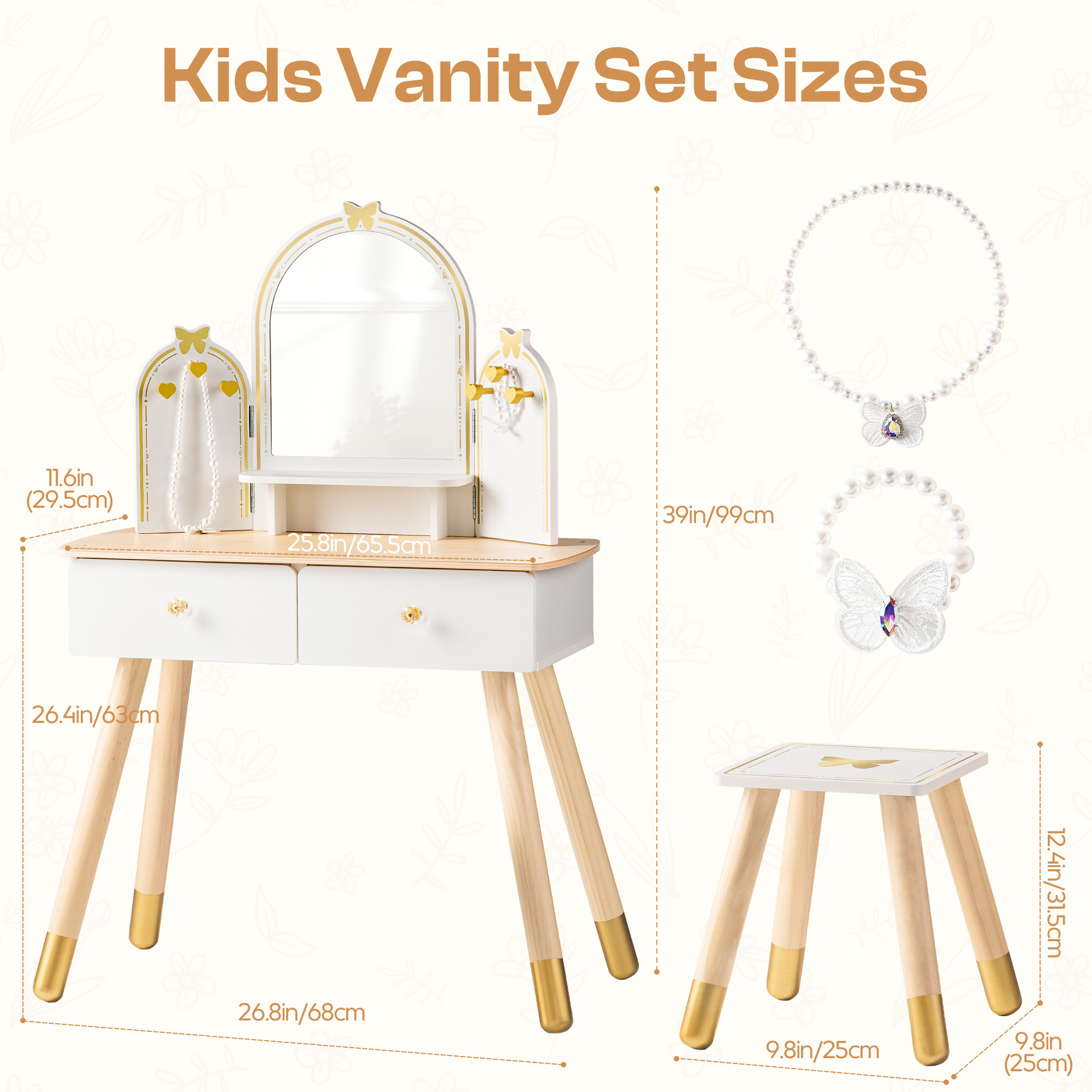 ROBUD Kids Vanity Table and Chair Set - Purple
