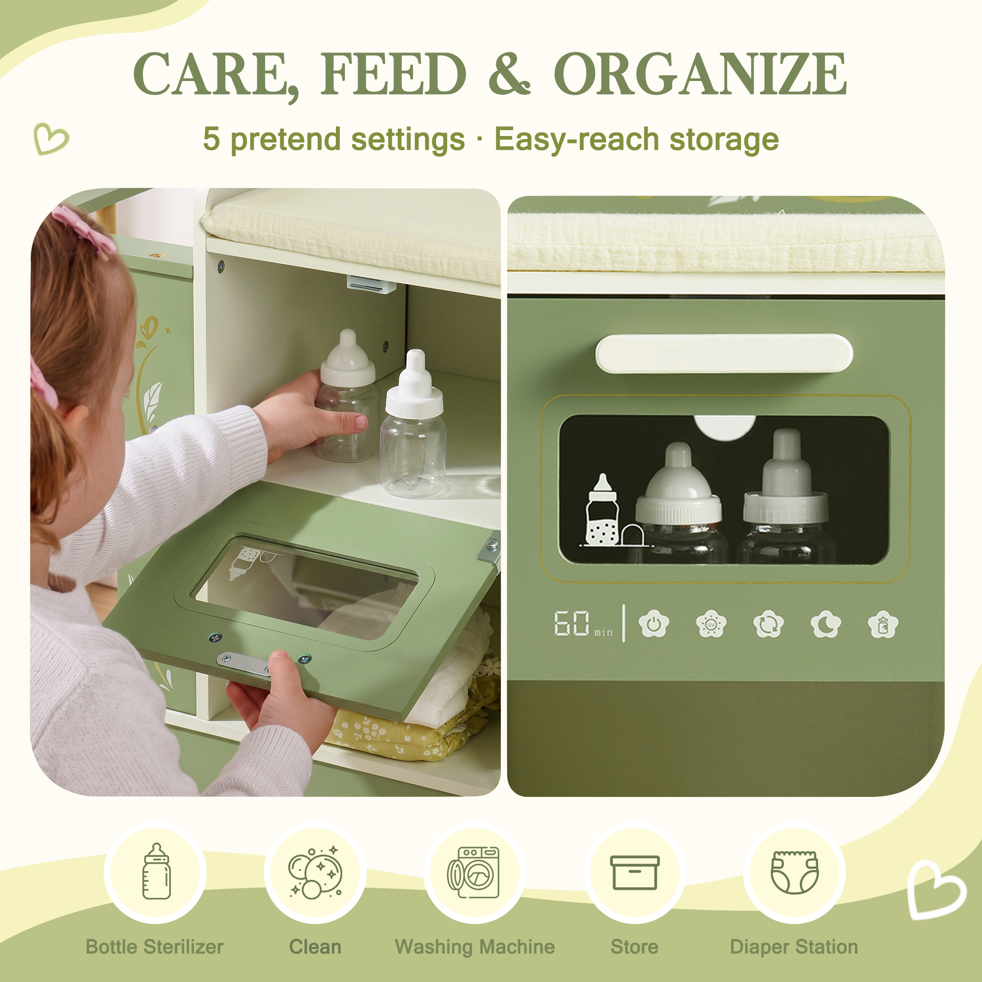 ROBUD 6-in-1 Baby Doll Changing Table - Green