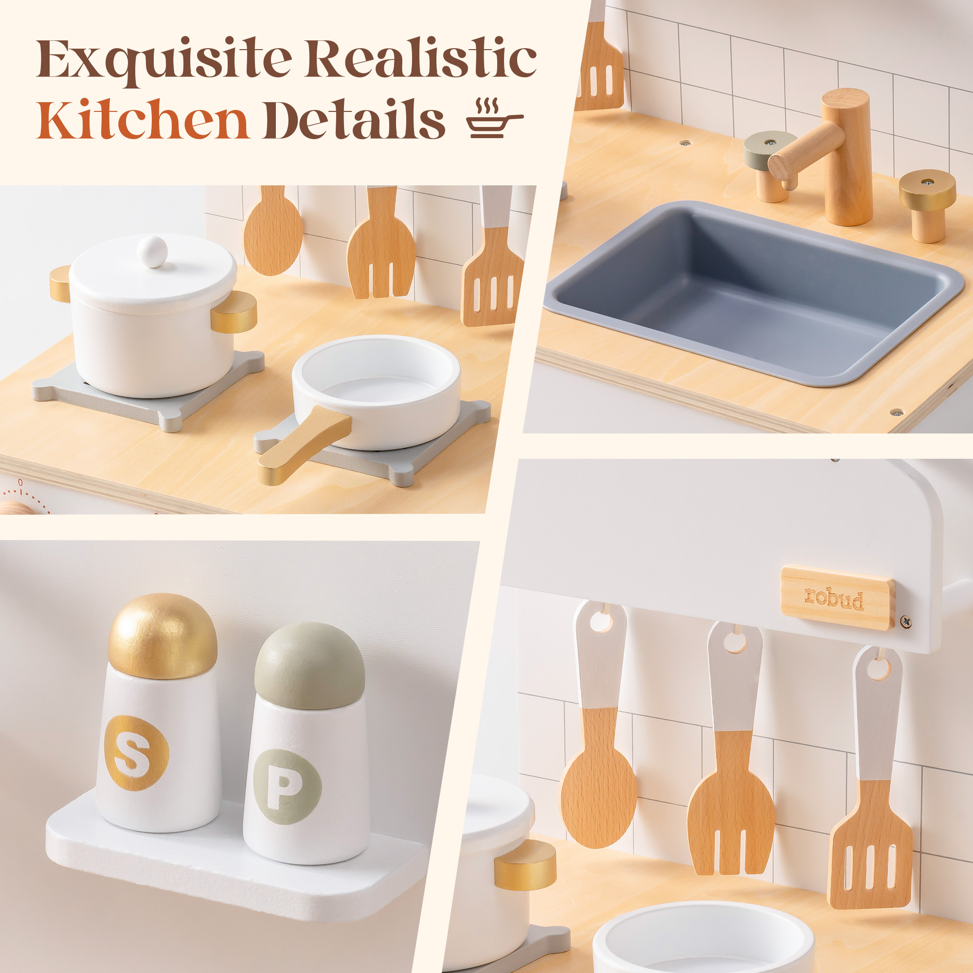 ROBUD Wooden Kids Play Kitchen with Pizza Oven